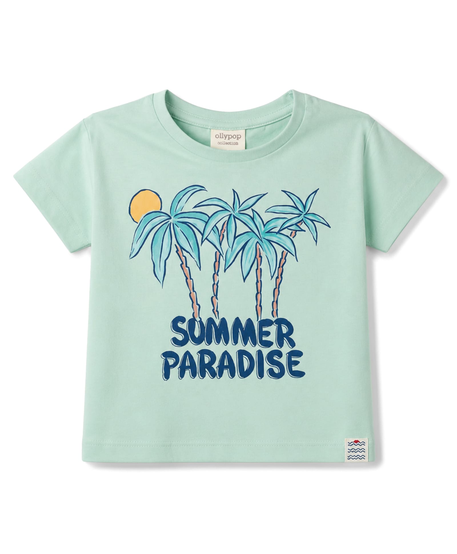 Ollypop Sinker Knit Half Sleeves Oversized Top With Tropical & Text Print - Green-picture-13