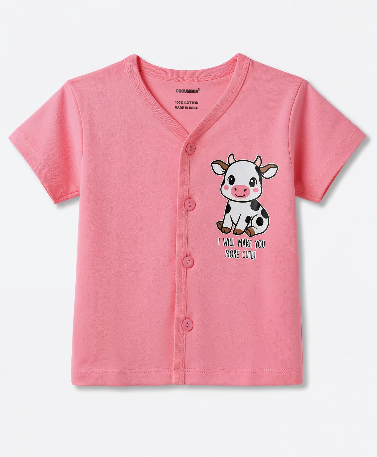 CUCUMBER Sinker Knit Half Sleeves Jhablas with Cow Print - Peach-image-46