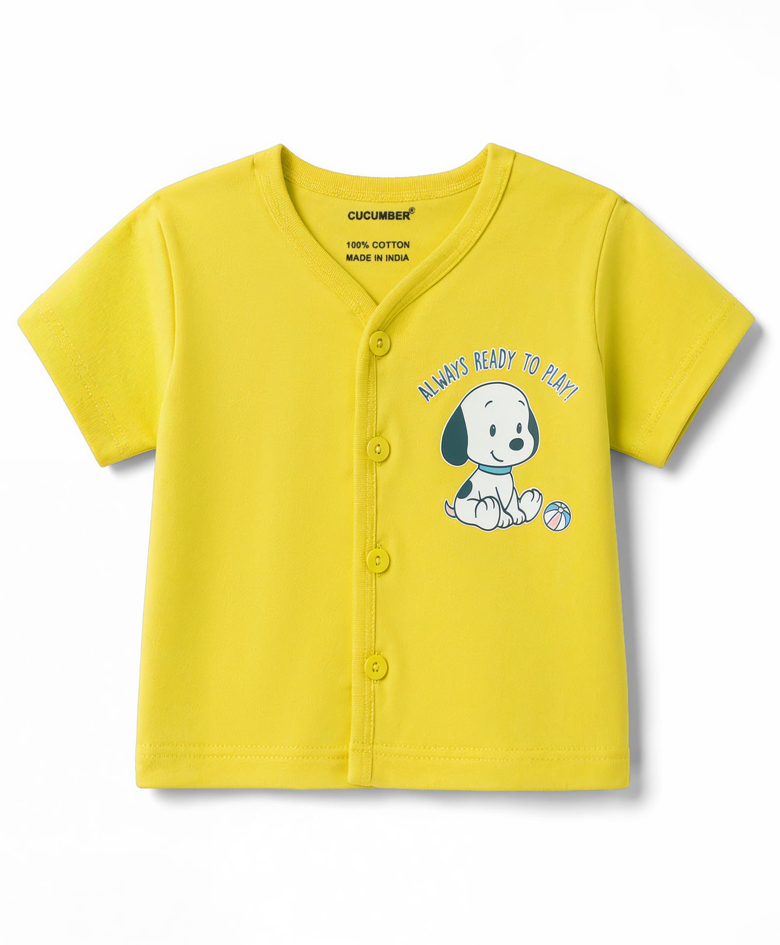 CUCUMBER Sinker Knit Half Sleeves Jhablas with Puppy Print - Lemon-picture-16