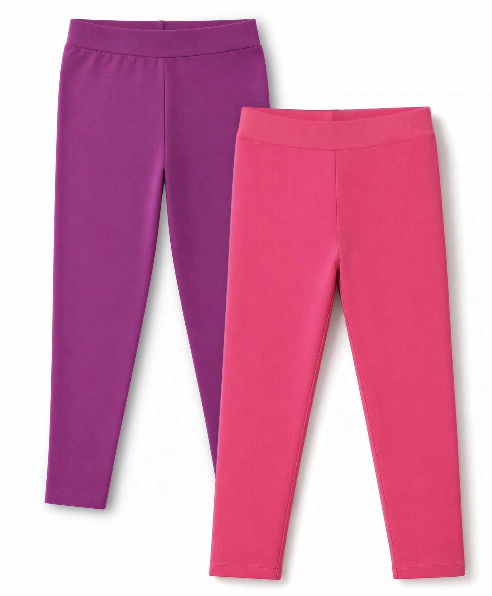 Pine Kids Cotton Lycra Knit Full Length Solid Leggings Pack Of 2 - Dark Pink & Purple-picture-20