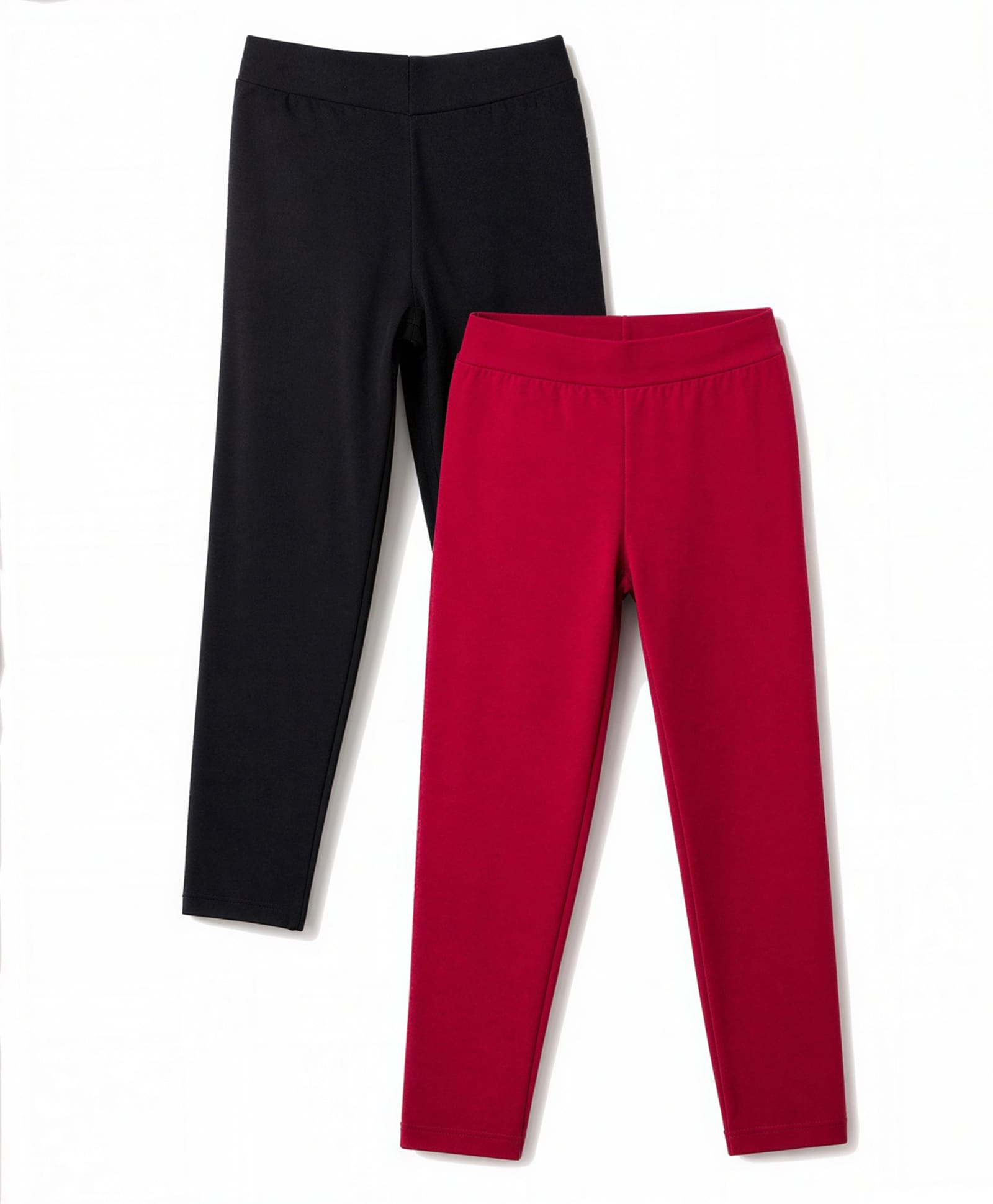 Pine Kids Cotton Lycra Knit Full Length Solid Colour Leggings Pack of 2 - Black & Maroon-image-6