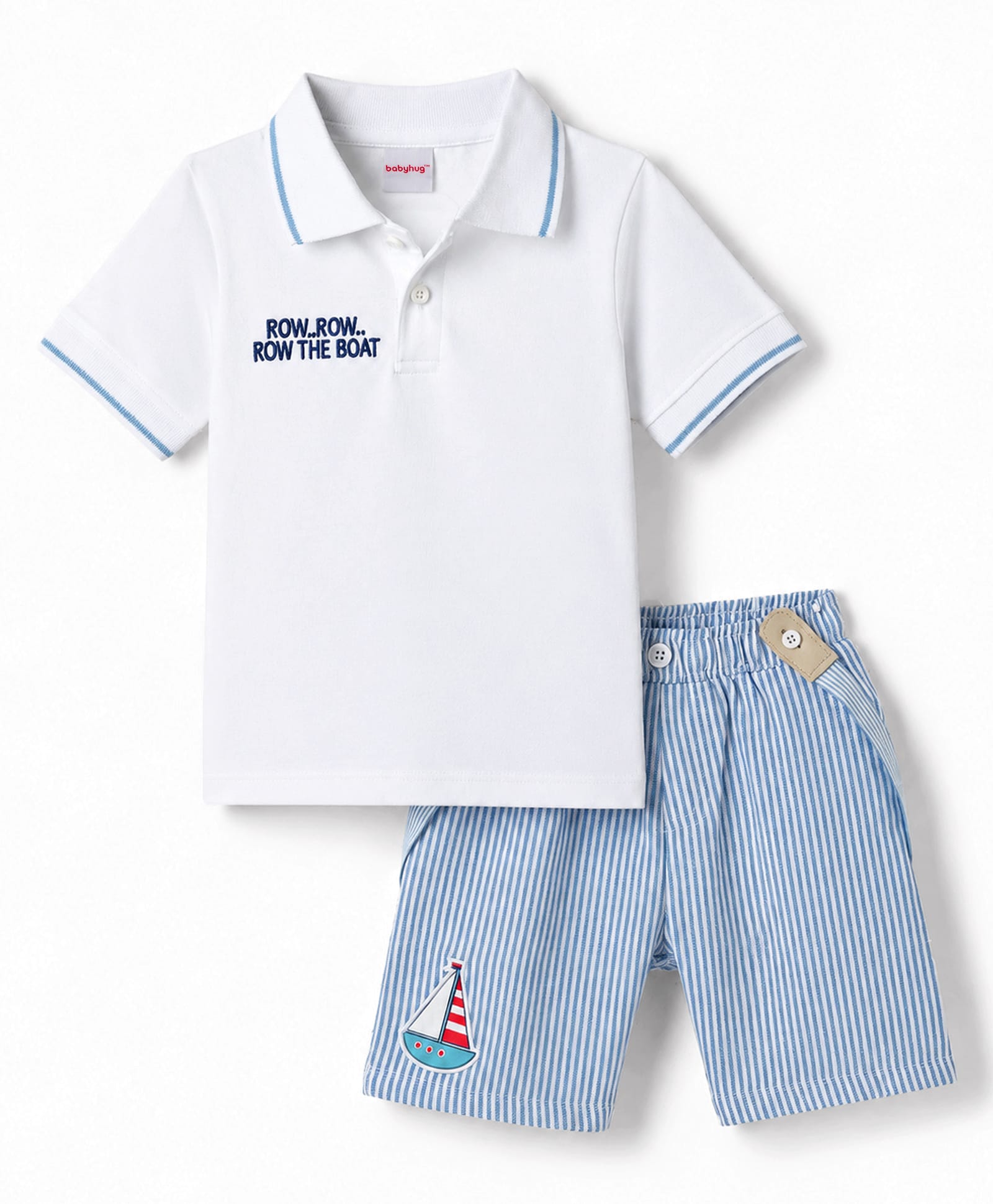 Babyhug Single Jersey Knit Half Sleeves T-Shirt & Shorts Set with Stripes & Suspender - Blue & White-image-15