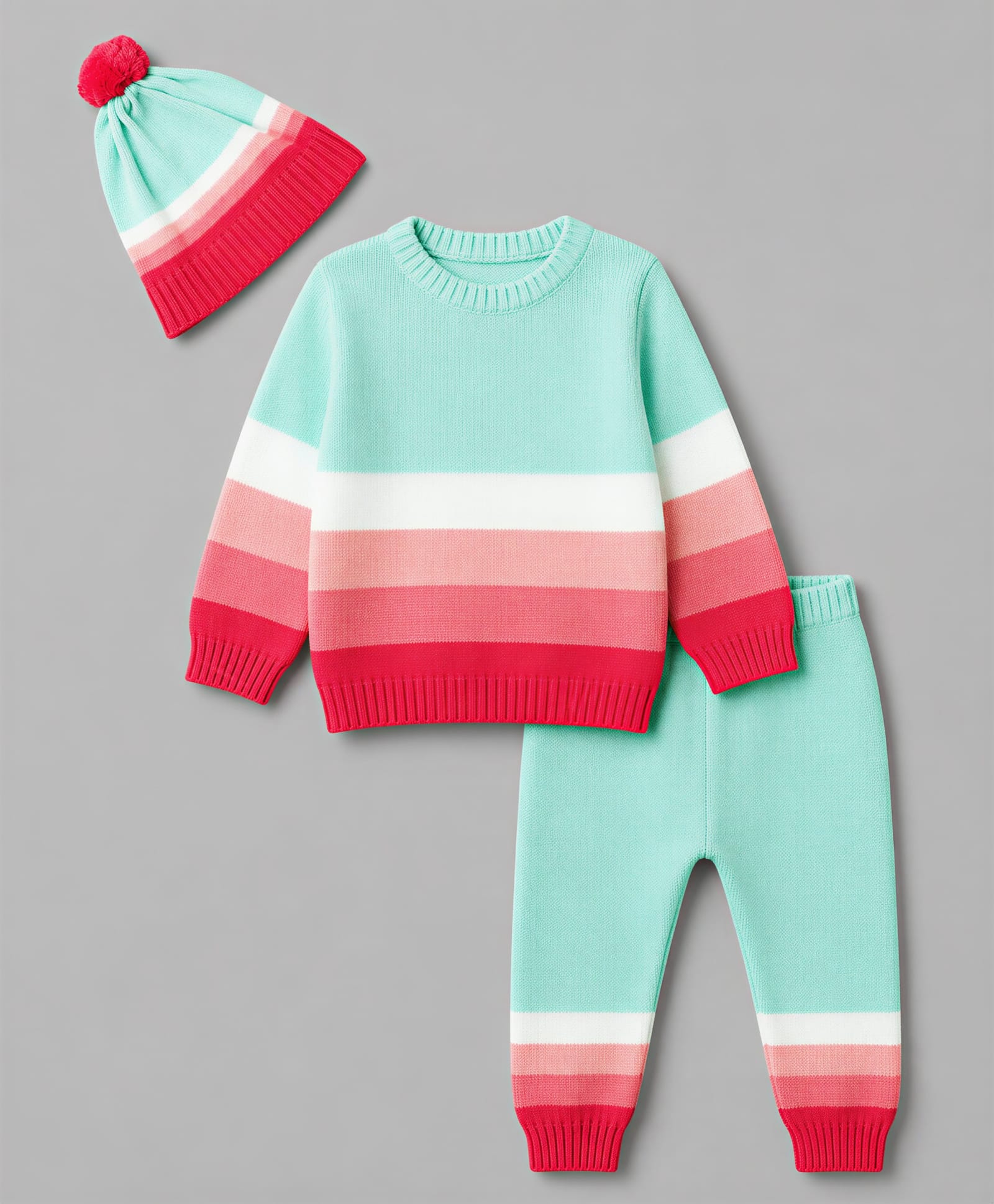 Babyhug Natural Cotton Knit Full Sleeves Colour Block Sweater Set with Cap -Sea Green-picture-14