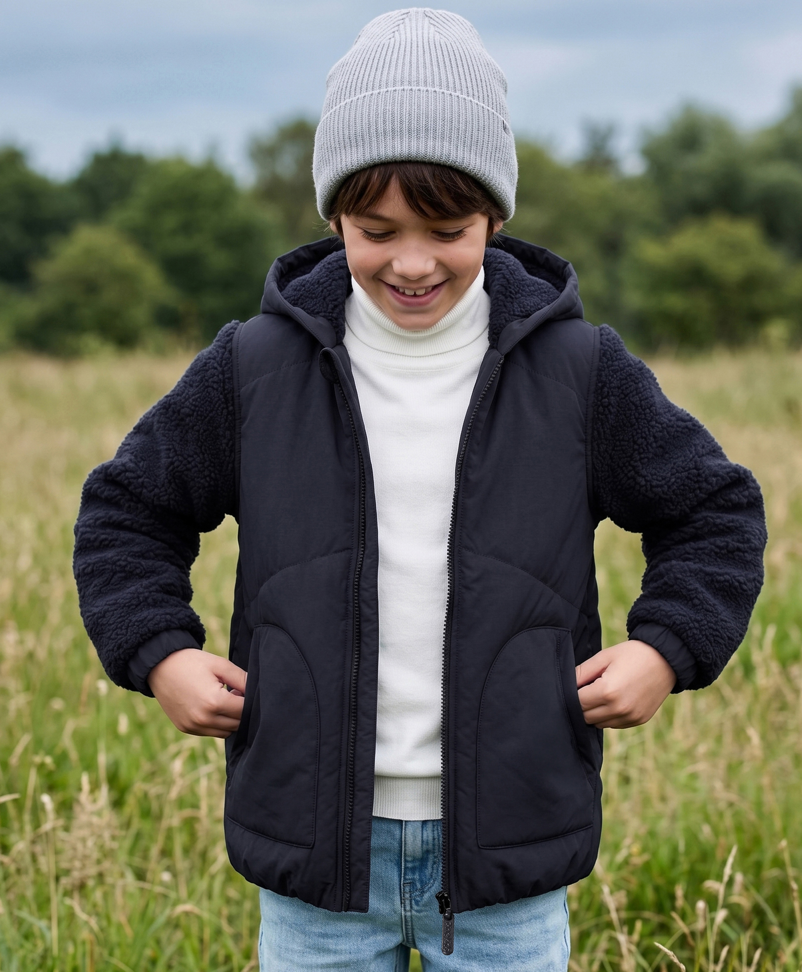 Pine Kids Woven Hooded Jacket with Full Sleeves - Navy Blue-picture-20
