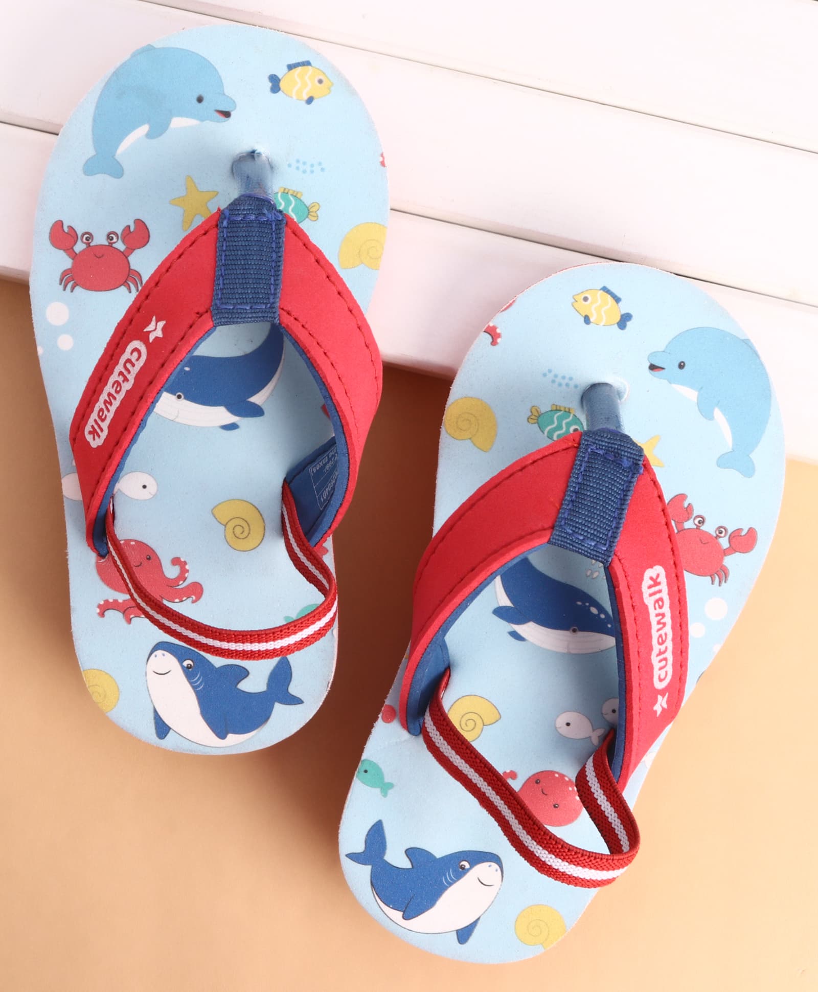 Cute Walk by Babyhug Back Strap Flip Flops With Sea Life Print - Light Blue-image-10