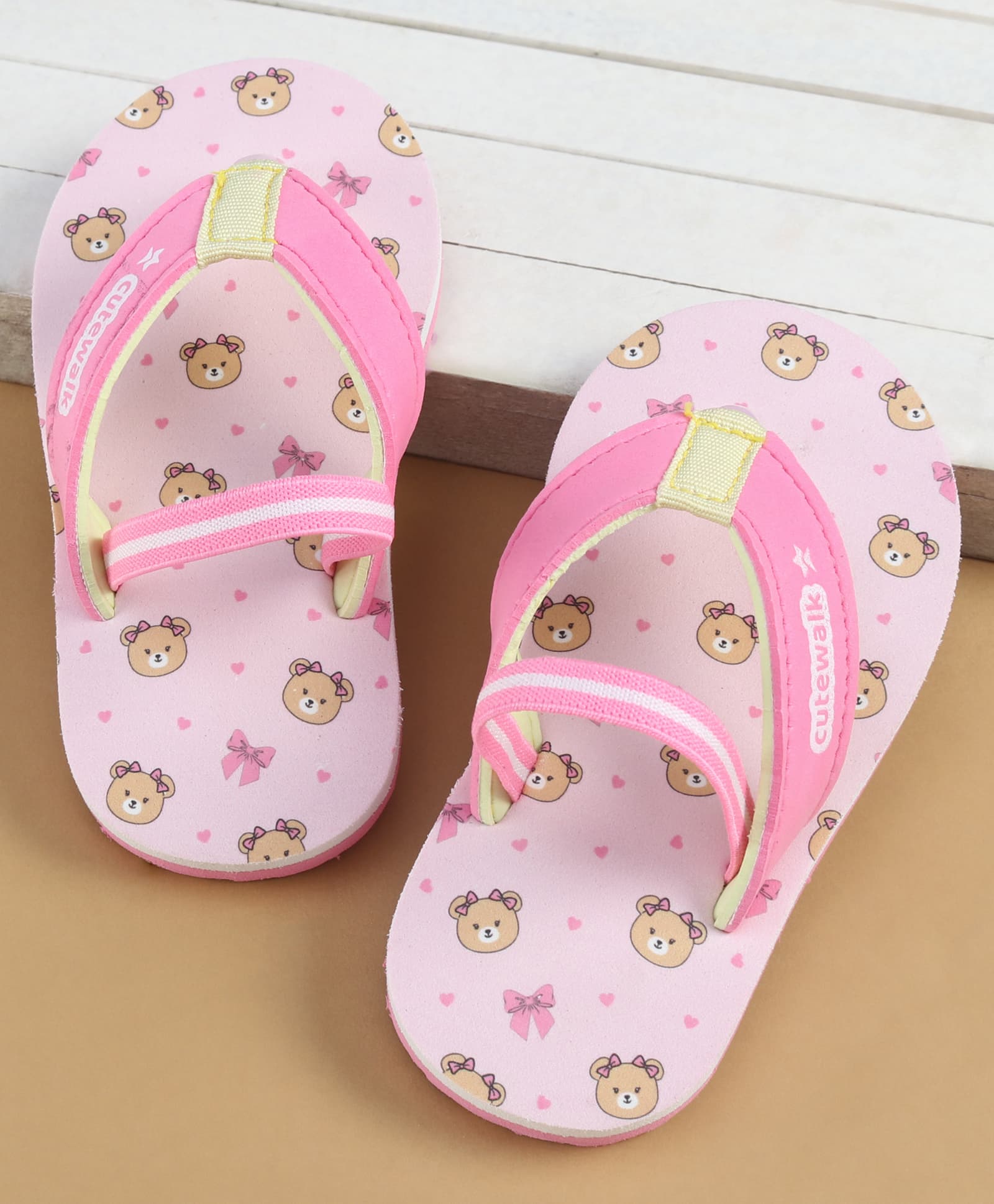 Cute Walk by Babyhug Back Strap Flip Flops with Bear Print - Pink-image-33
