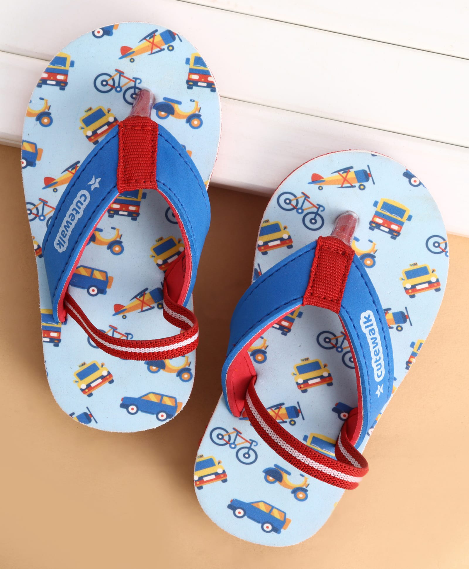 Cute Walk by Babyhug Back Strap Closure Vehicles Printed Flip Flops - Blue-image-24