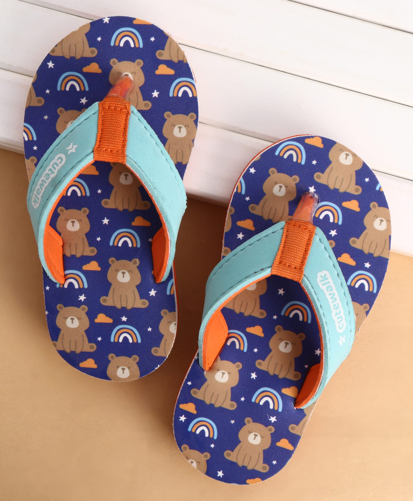 Cute Walk by Babyhug Slip Ons Flip Flop With Teddy & Rainbow Print - Blue-picture-22