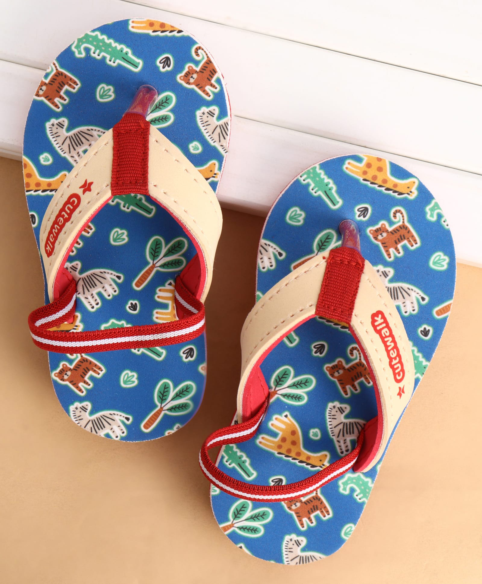 Cute Walk by Babyhug Back Strap Closure Jungle Animals Printed Flip Flops - Blue-image-3