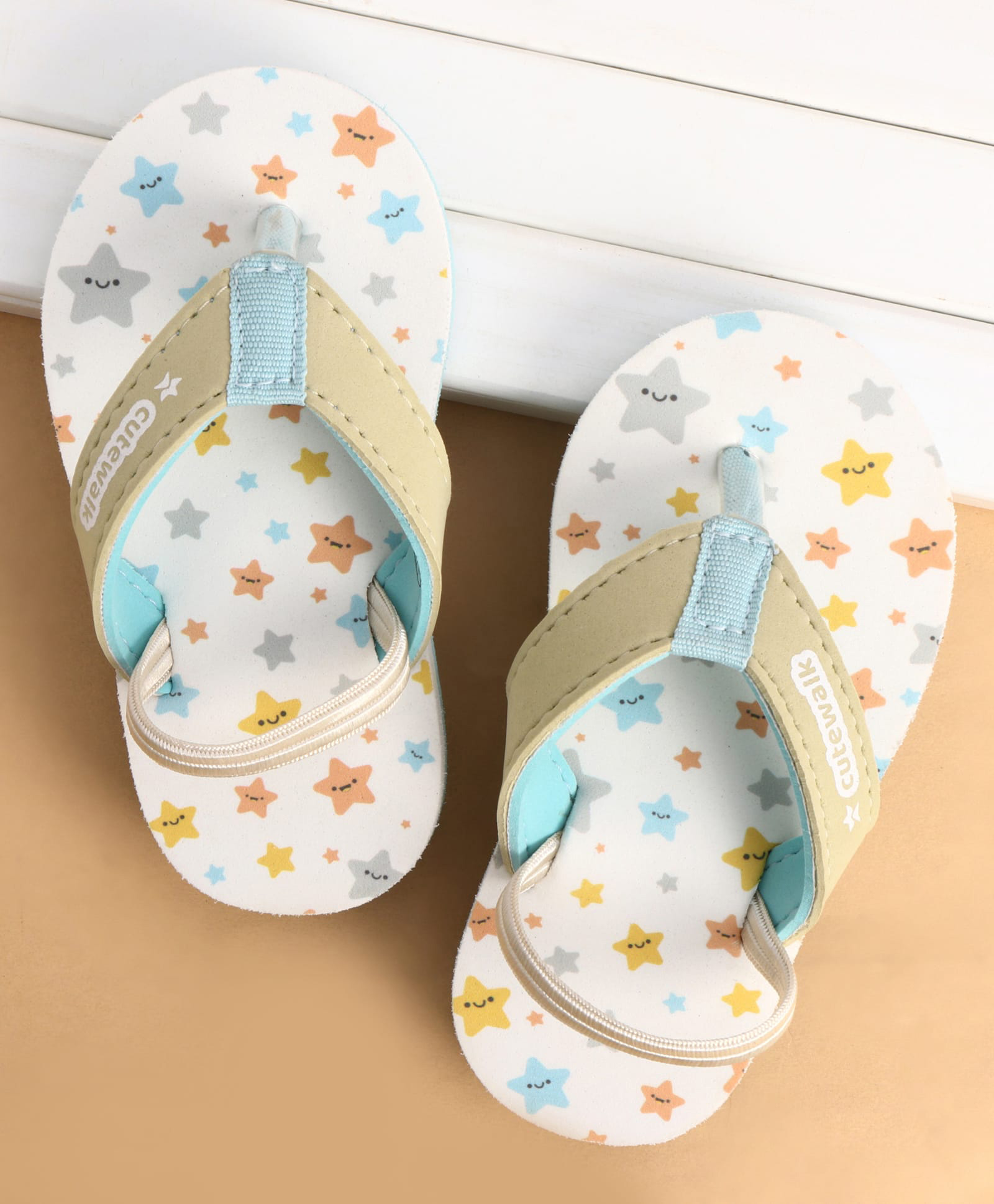 Cute Walk by Babyhug Back Strap Closure Star Printed Flip Flops - White-image-44