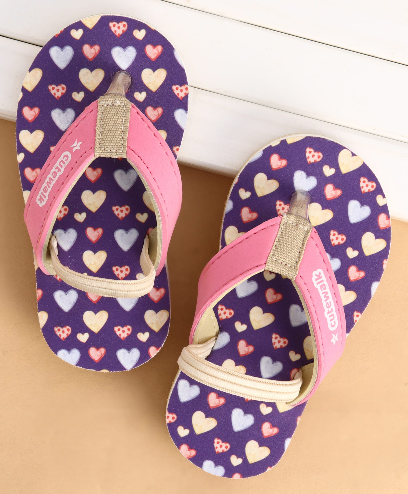 Cute Walk by Babyhug Back Strap Closure Hearts Printed Flip Flops - Purple-image-46