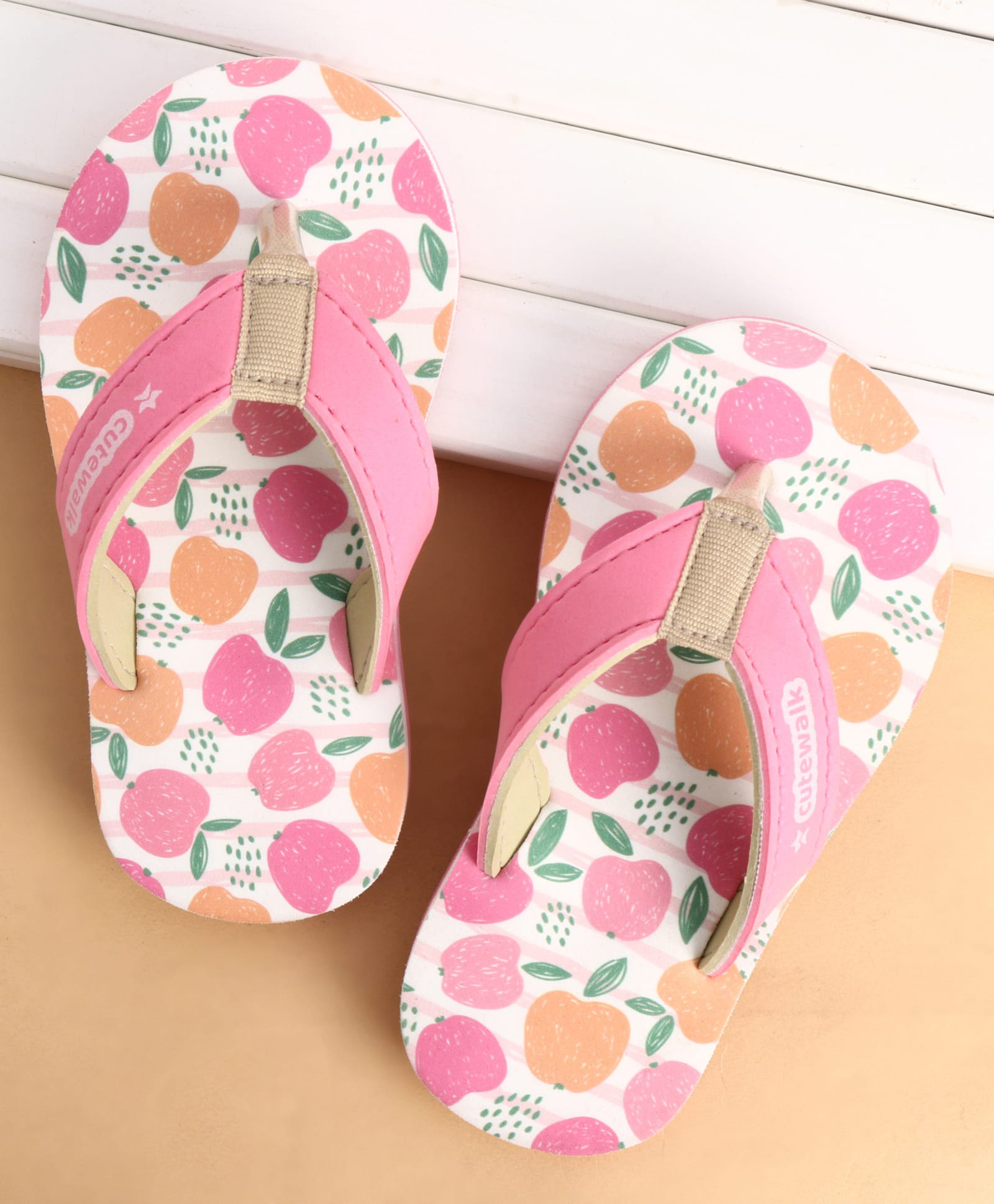 Cute Walk by Babyhug Slip Ons Flip Flop With Apple Print - Pink-image-24