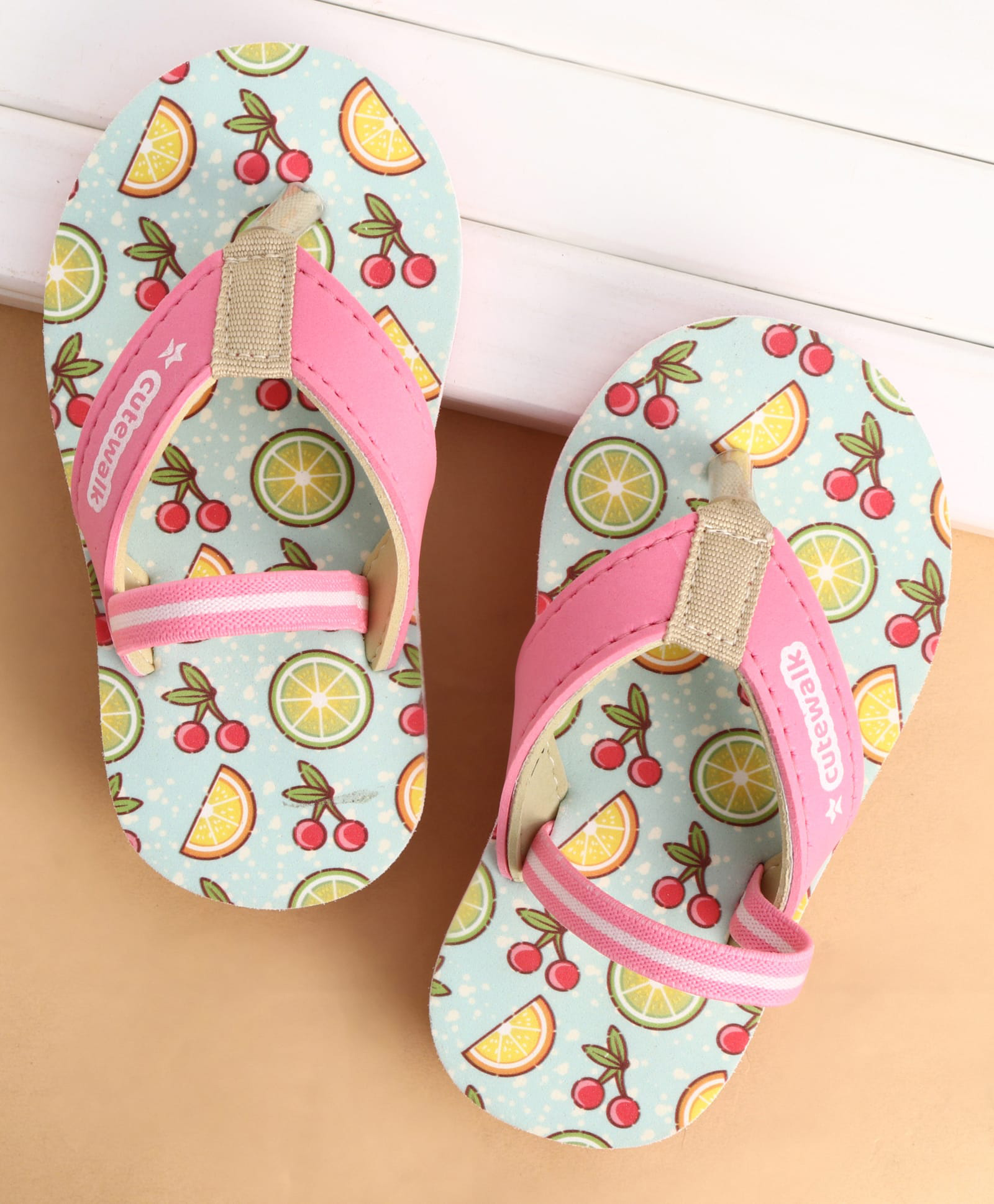 Cute Walk by Babyhug Back Strap Closure Tropical Theme Printed Flip Flops - Pink-image-33