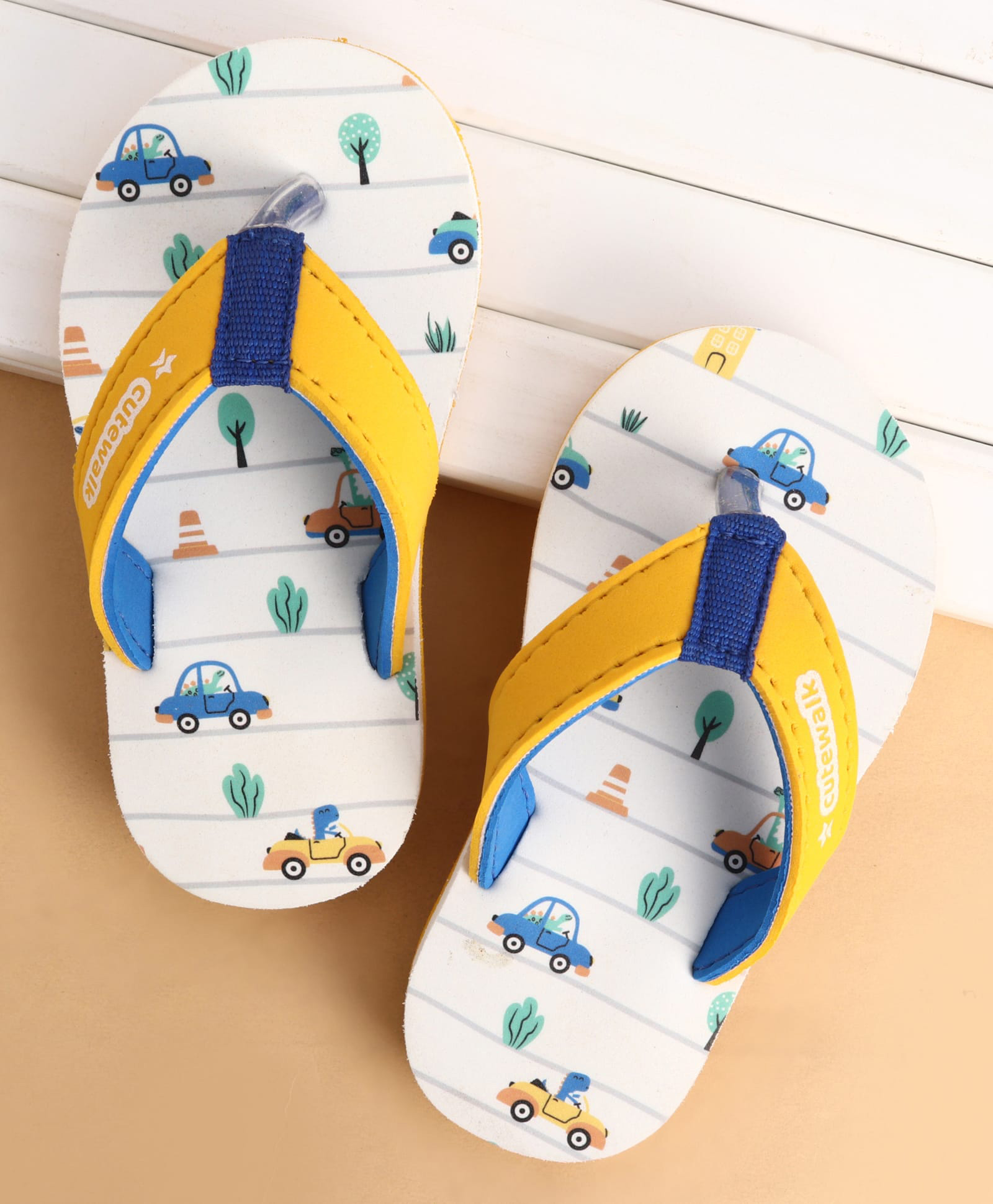Cute Walk by Babyhug Slip Ons Flip Flop With Vehicle Print - White-image-49