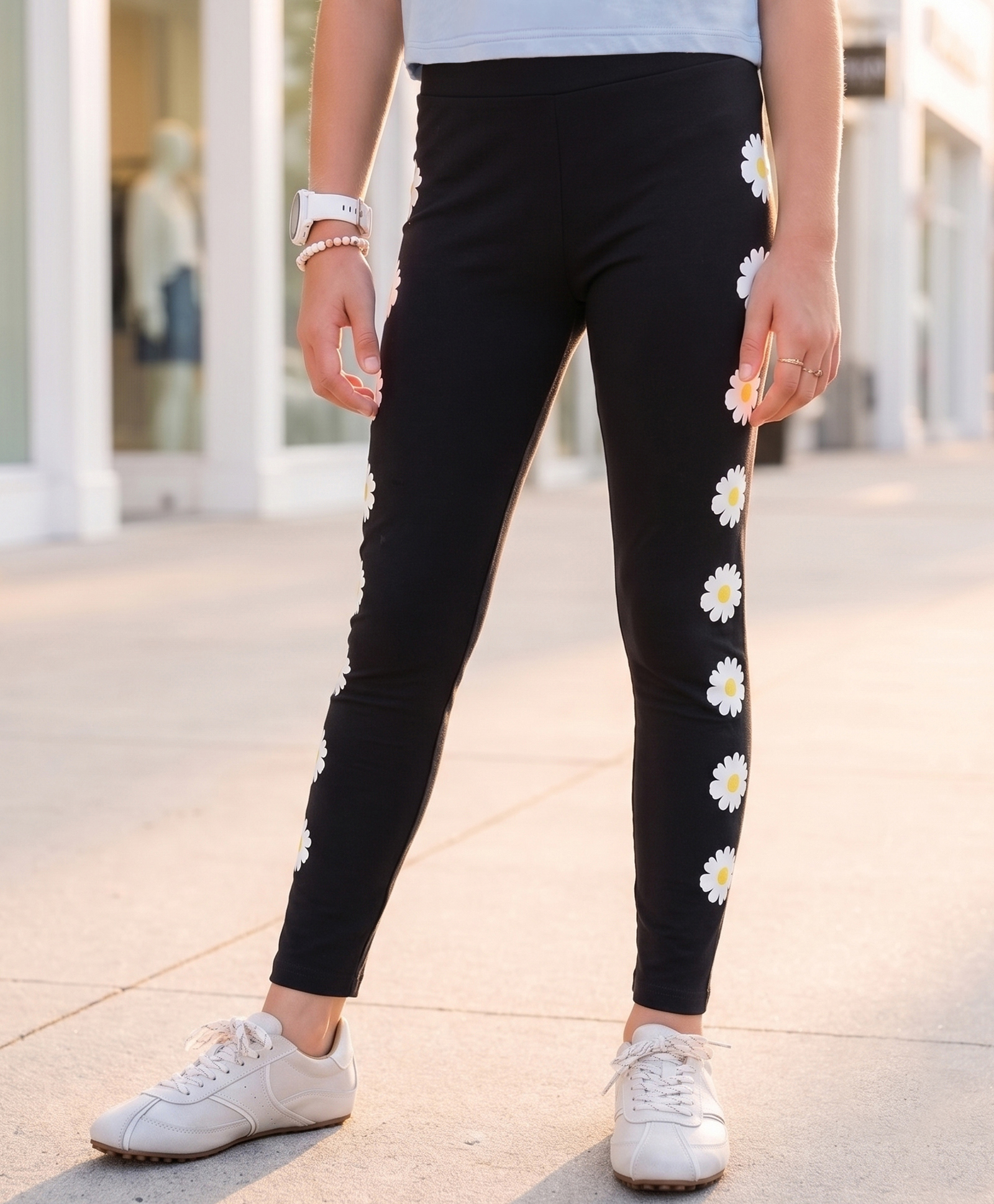 Pine Kids Cotton Lycra Knit Full Length Floral Printed Leggings - Black-picture-12