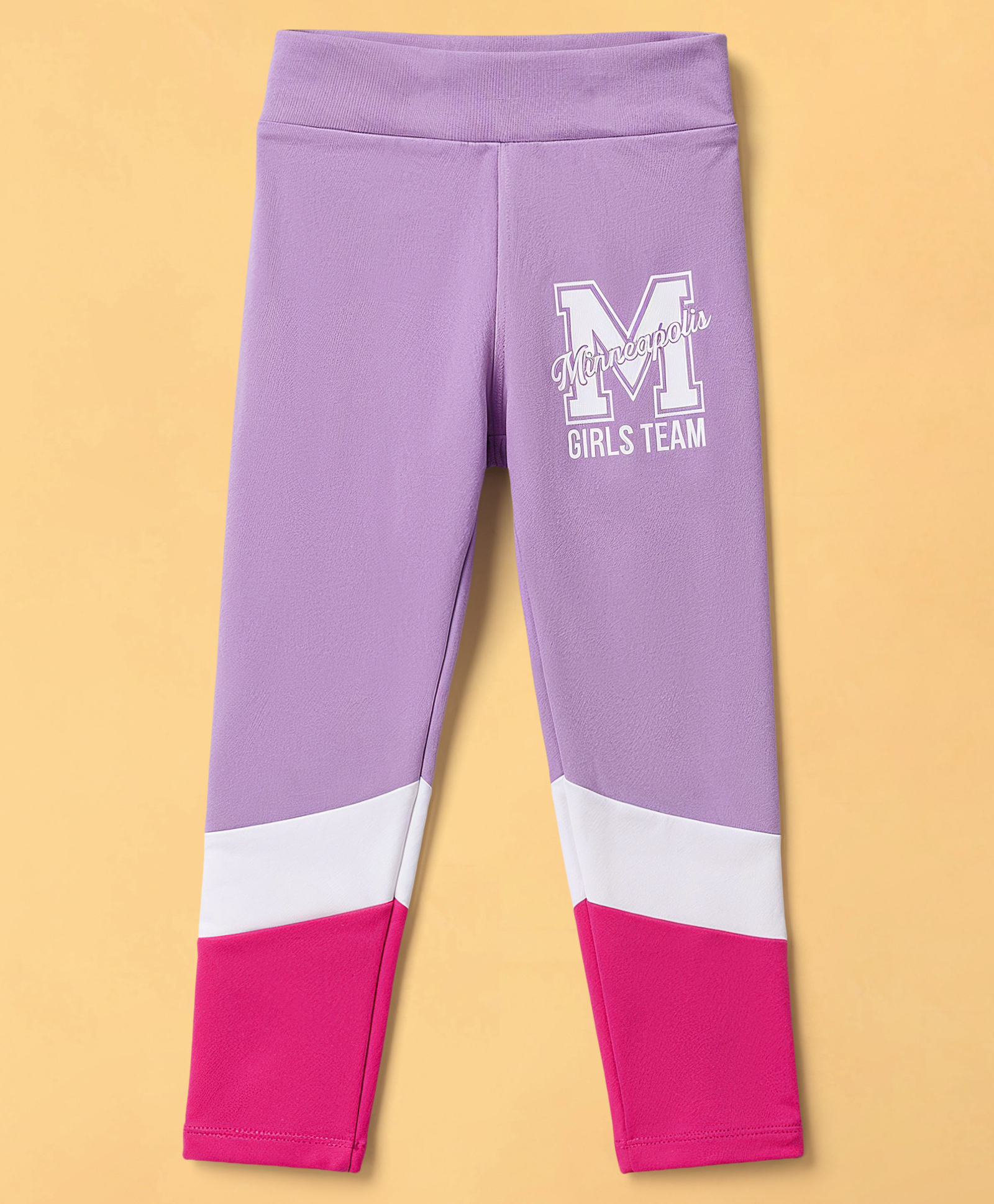 Pine Kids Cotton Lycra Knit Full Length Cut & Sew Leggings Colour Block Design - Lavender-image-19