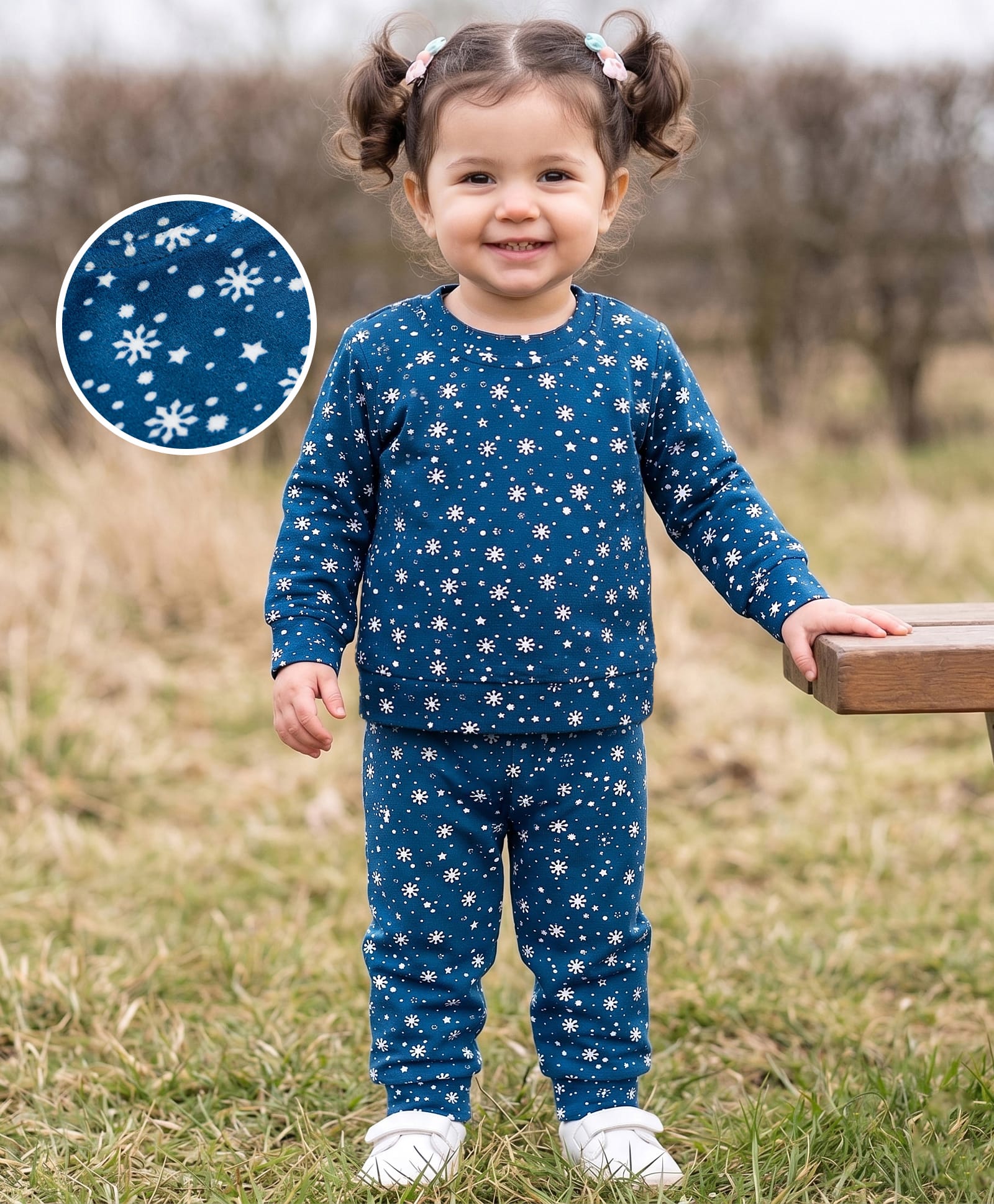 Babyhug Velour Full Sleeves Sweatshirt & Pant Co-Ord Winter Wear Suit With Snowflake Print - Navy Blue-image-35