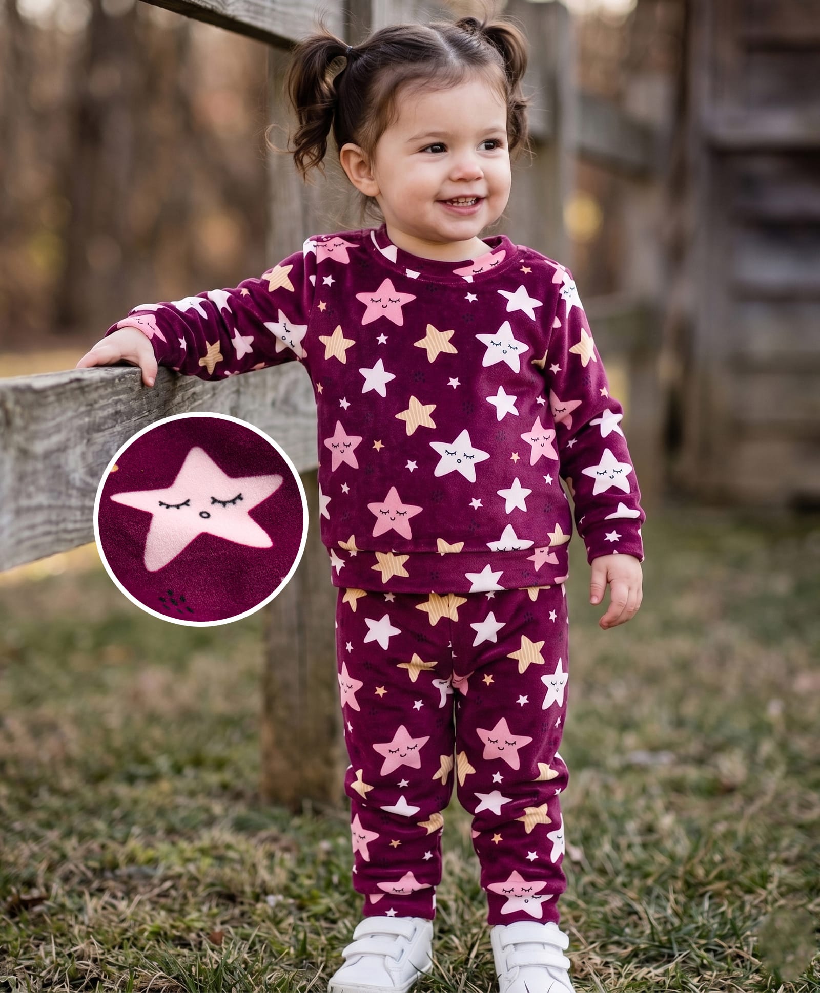 Babyhug Velour Full Sleeves Sweatshirt & Pant Co-Ord Winter Wear Suit With Star Print - Maroon-picture-22