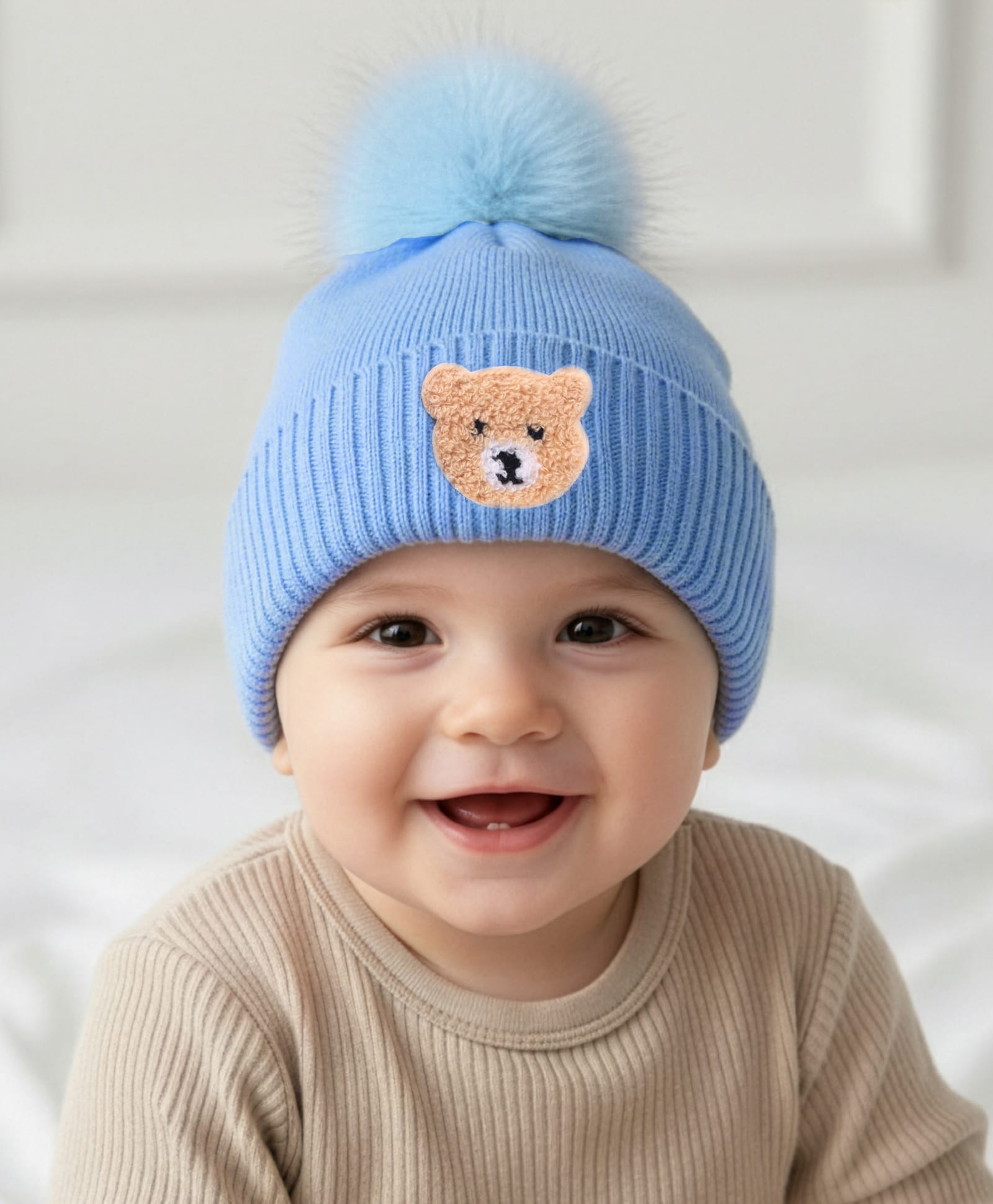 Babyhug Knit Woollen Cap With Pom Pom & Teddy Bear Embroidery Navy Blue - Diameter 12 cm-picture-13