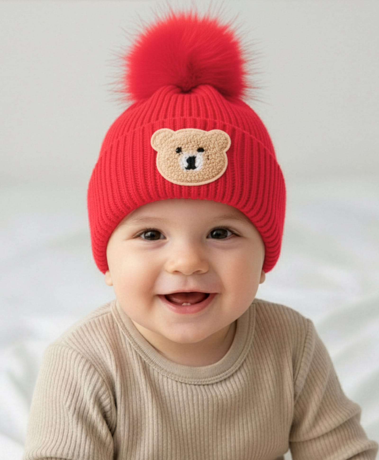Babyhug Knit Woollen Cap With Pom Pom & Teddy Bear Embroidery Red - Diameter 13 cm-picture-27