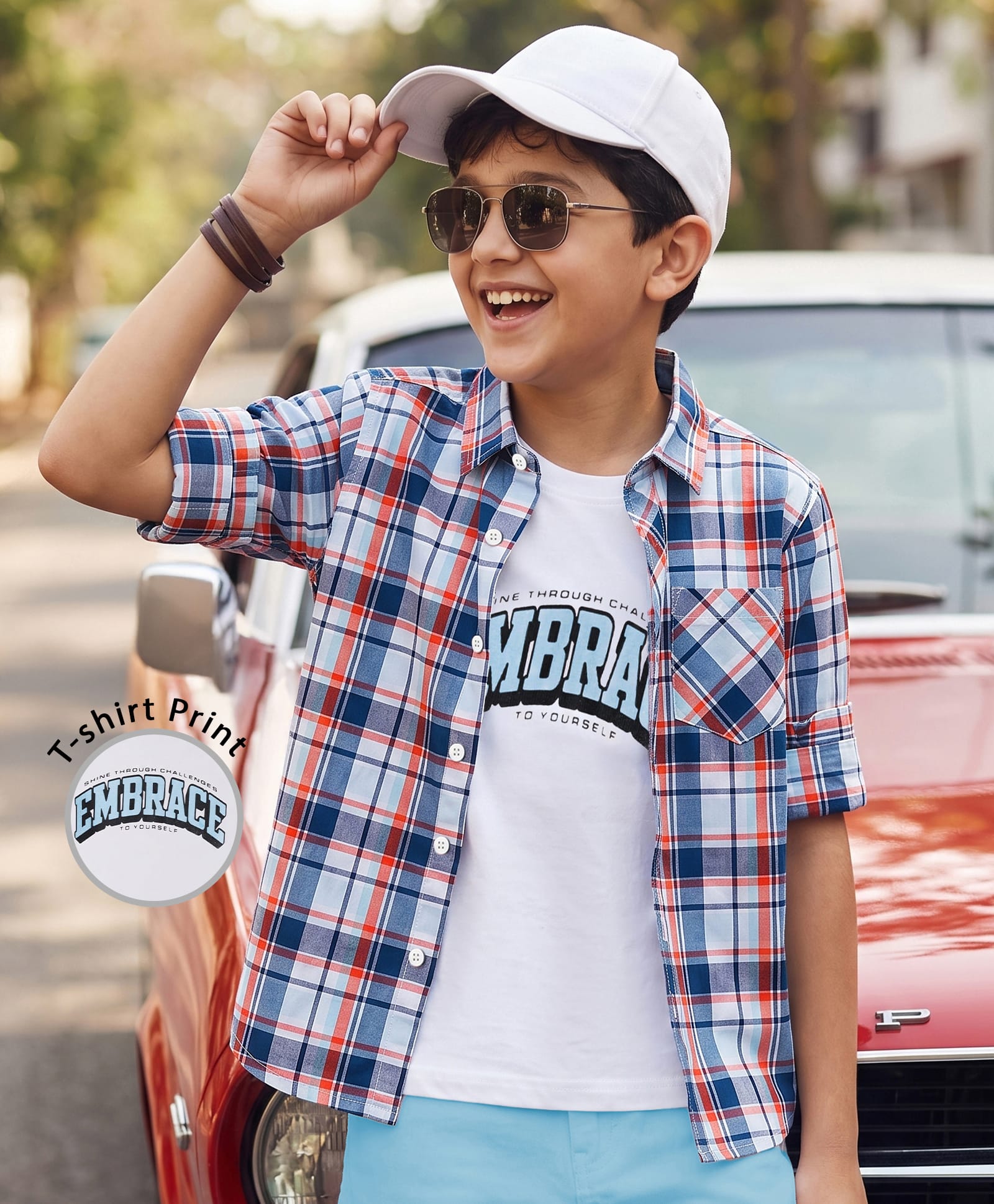 Pine Kids Cotton Woven Full Sleeves Checks Shirts and T-Shirt- Navy-picture-19