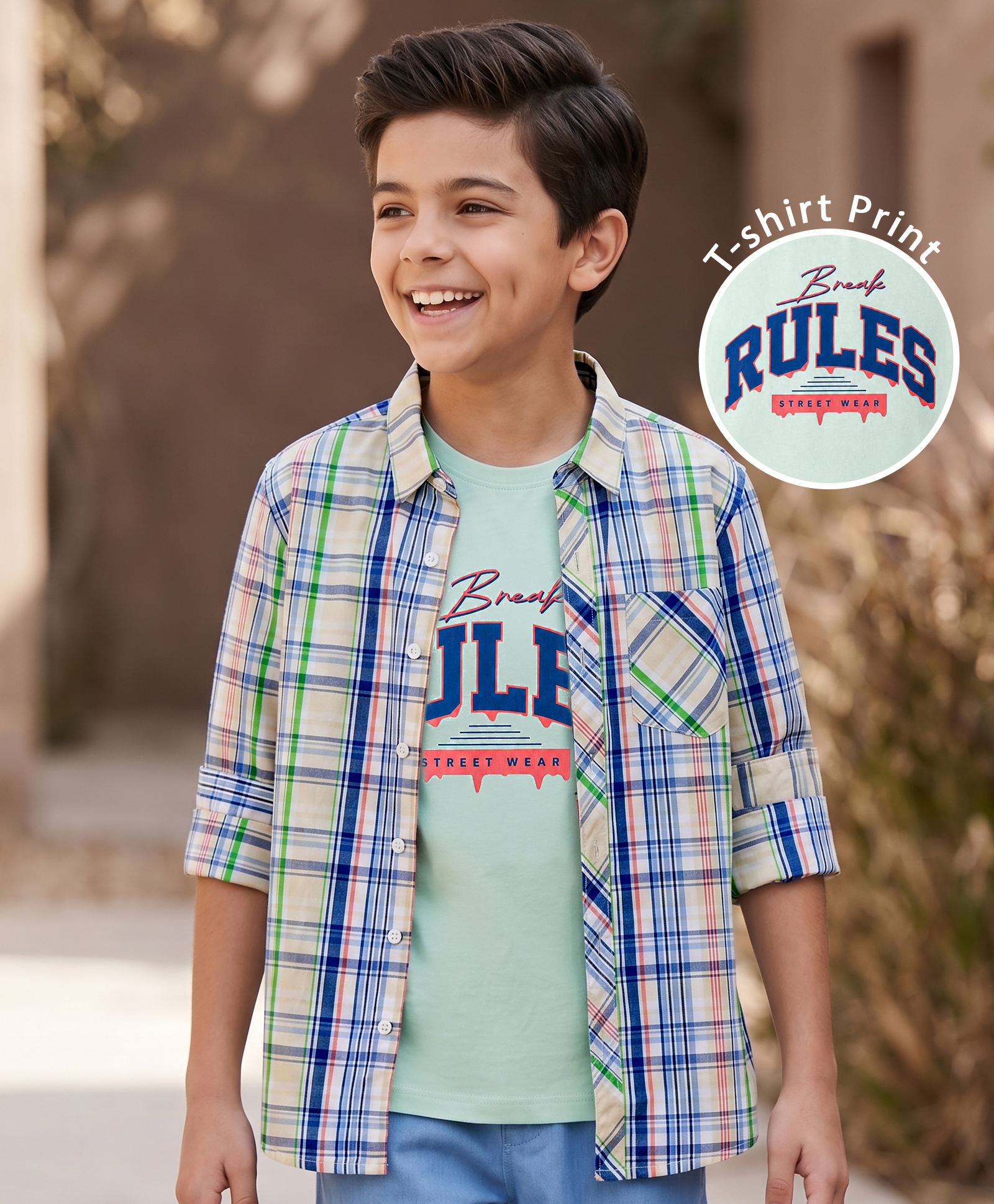 Pine Kids Cotton Woven Half Sleeves Checks Shirt With Printed T-Shirt - Multicolor-image-40