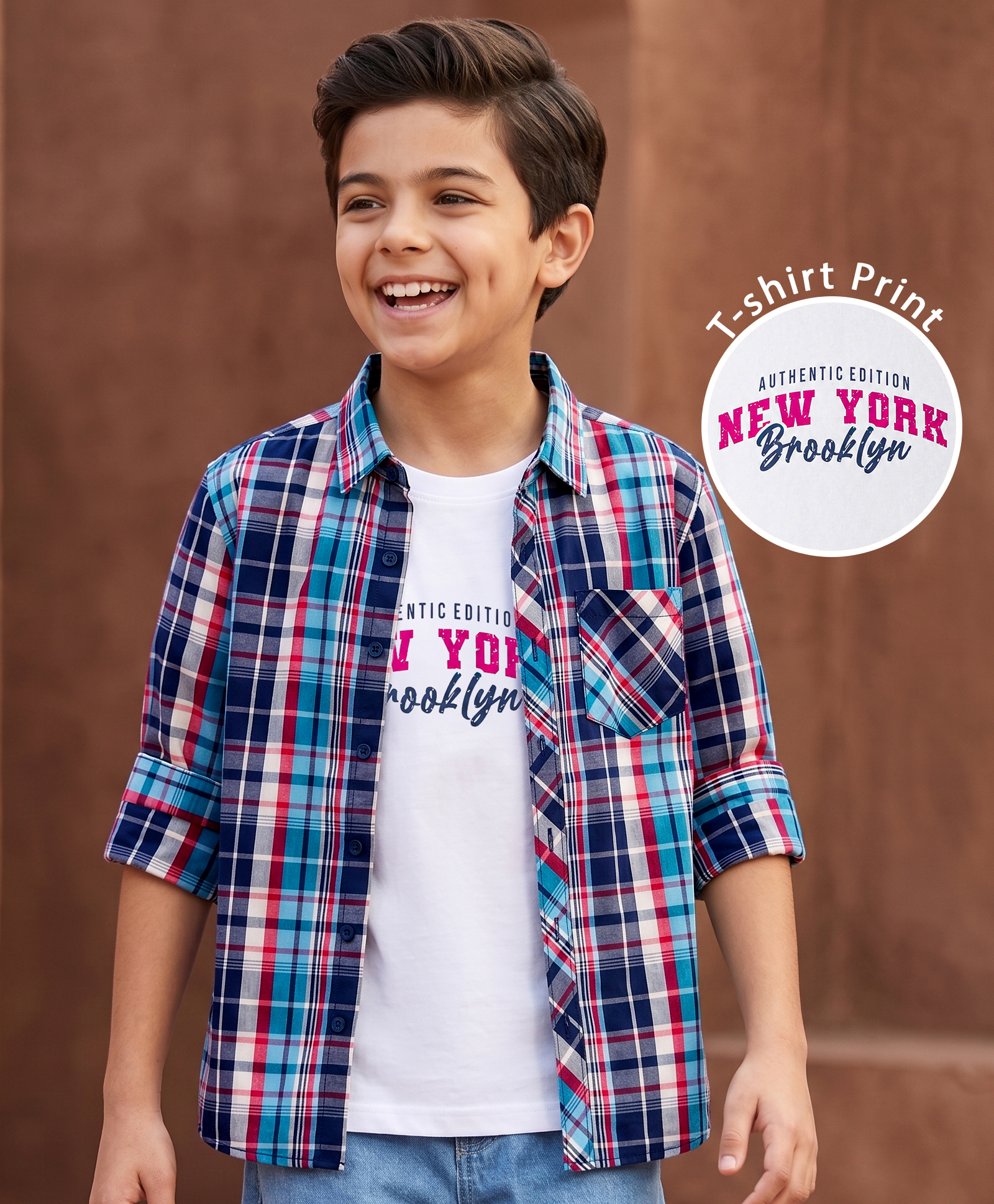 Pine Kids Cotton Woven Half Sleeves Checks Shirt With Printed T-Shirt - Multicolor-picture-28