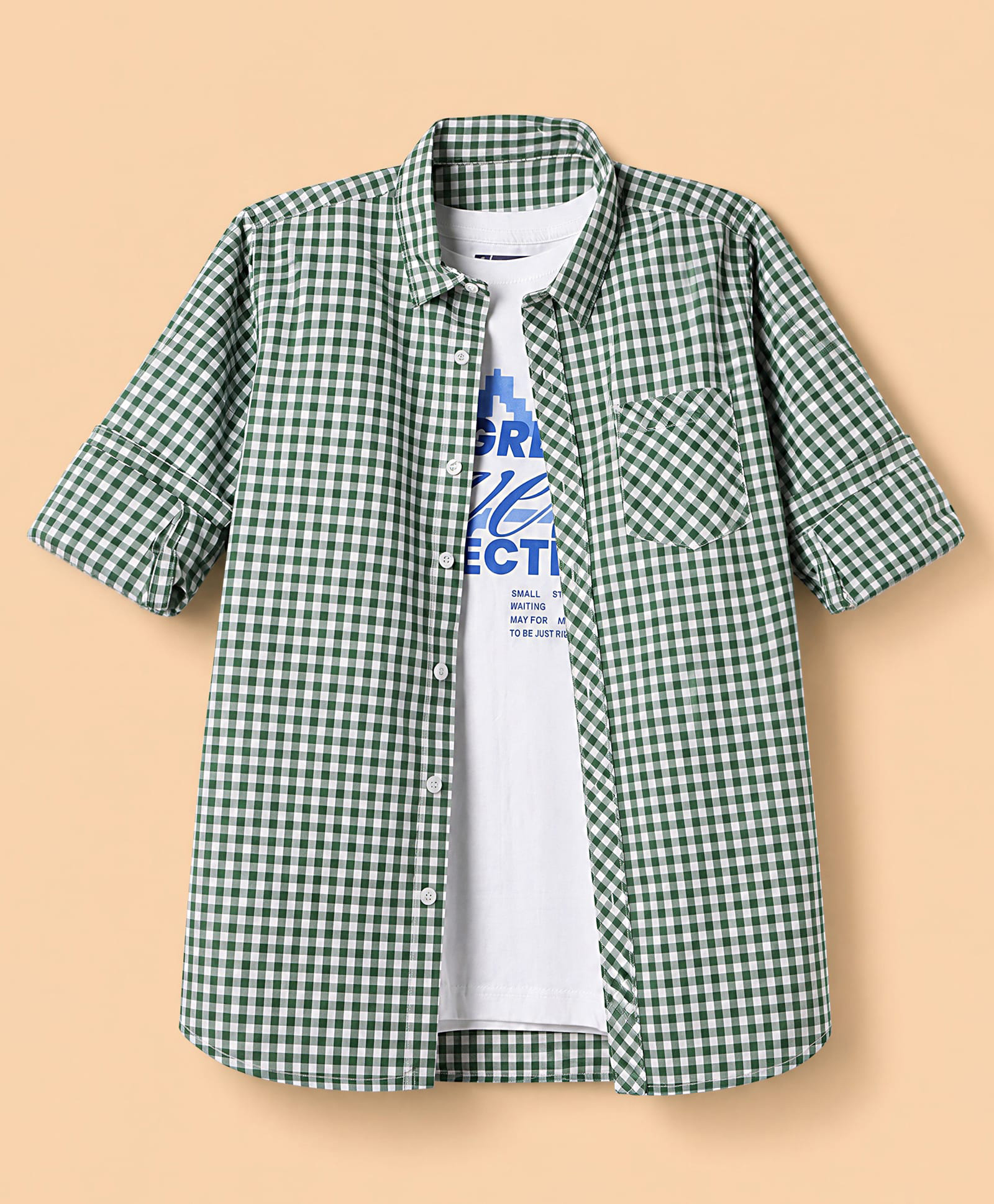 Pine Kids Cotton Woven Checks Twofer Shirt with Full Sleeves - Green-picture-21
