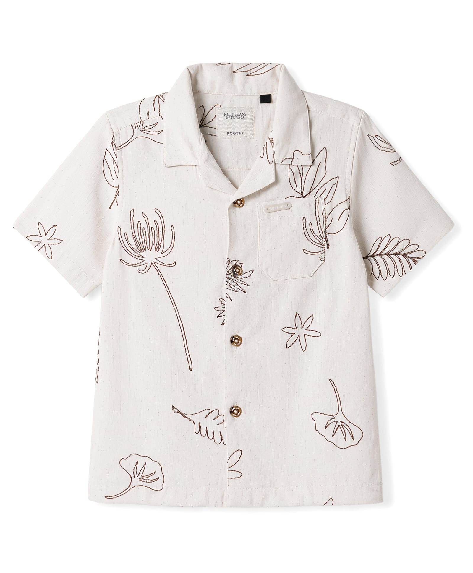 Ruff Cotton Linen Woven Half Sleeves Shirt With Leaf Embroidery - Offwhite-image-44