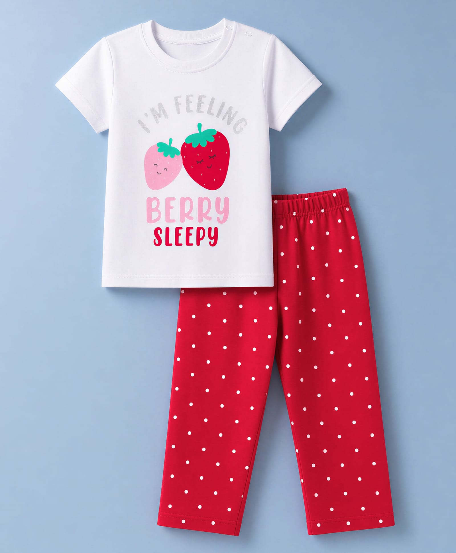 Babyhug Cotton Knit Half sleeves T-Shirt & Pyjama Night Suit With Polka Dot & Text Print - White-image-28