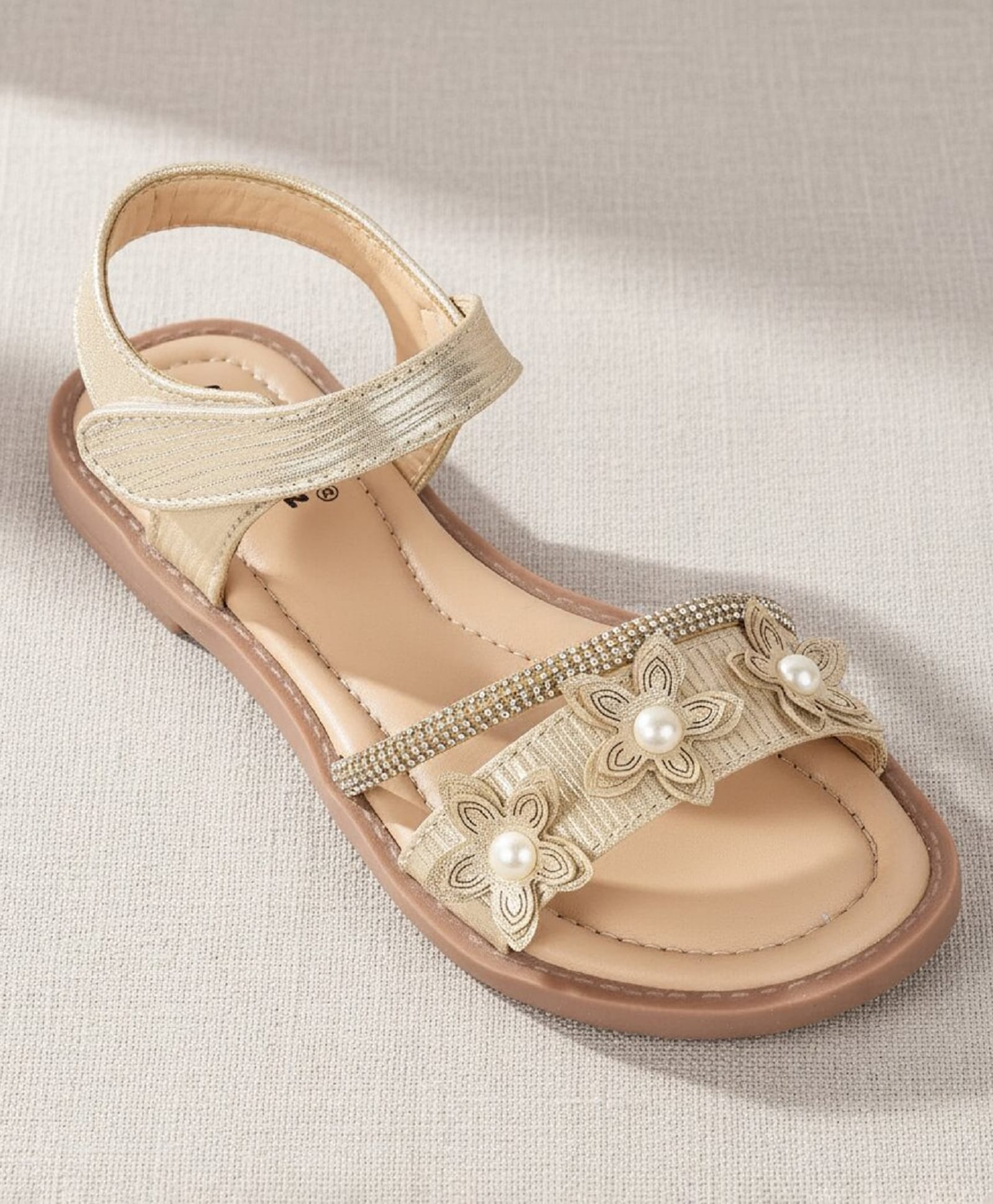 boyz n galz Floral Applique Detailed Stones Embellished Velcro Closure Sandals - Gold-picture-24