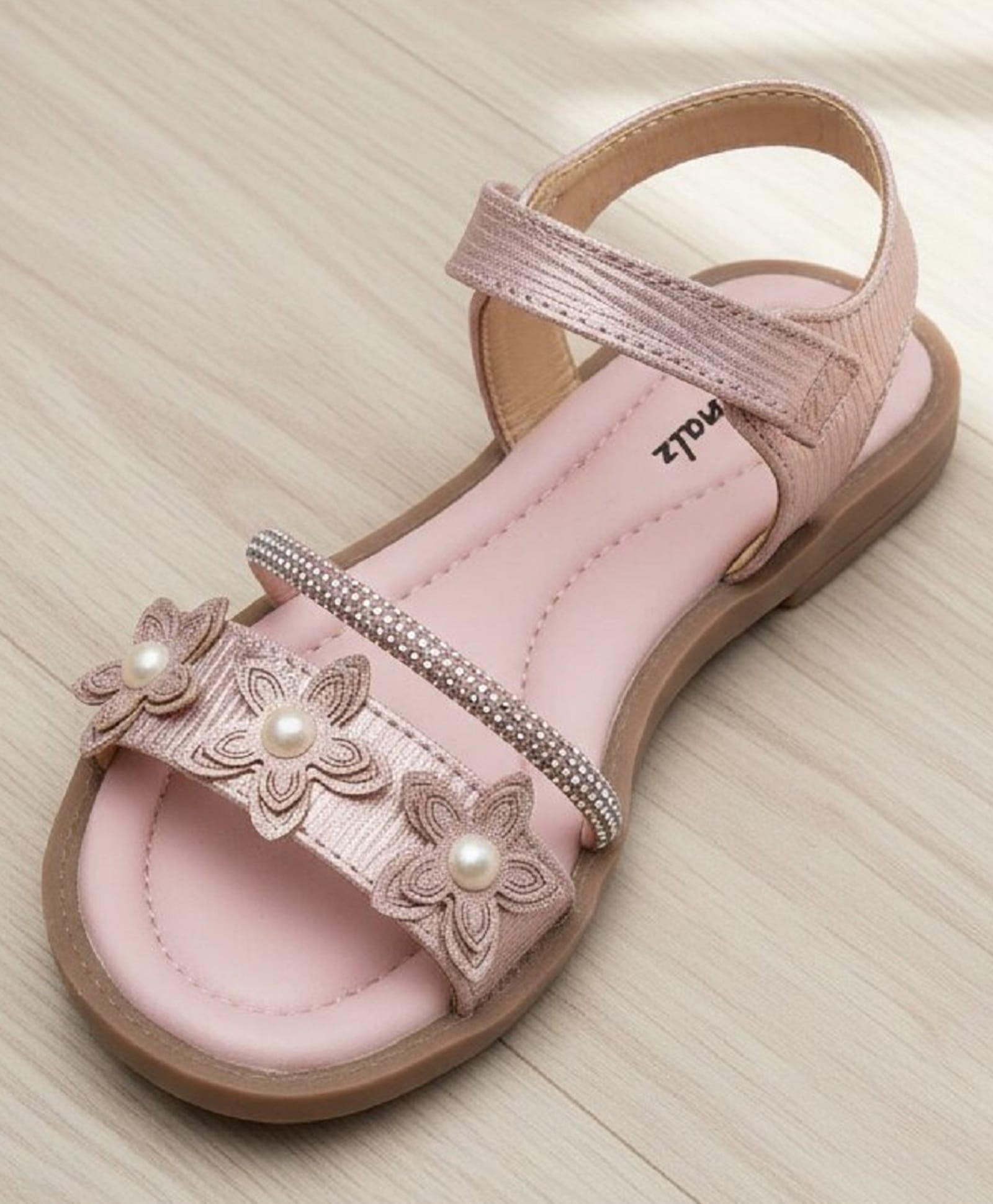boyz n galz Floral Applique Detailed Stones Embellished Velcro Closure Sandals - Pink-picture-28