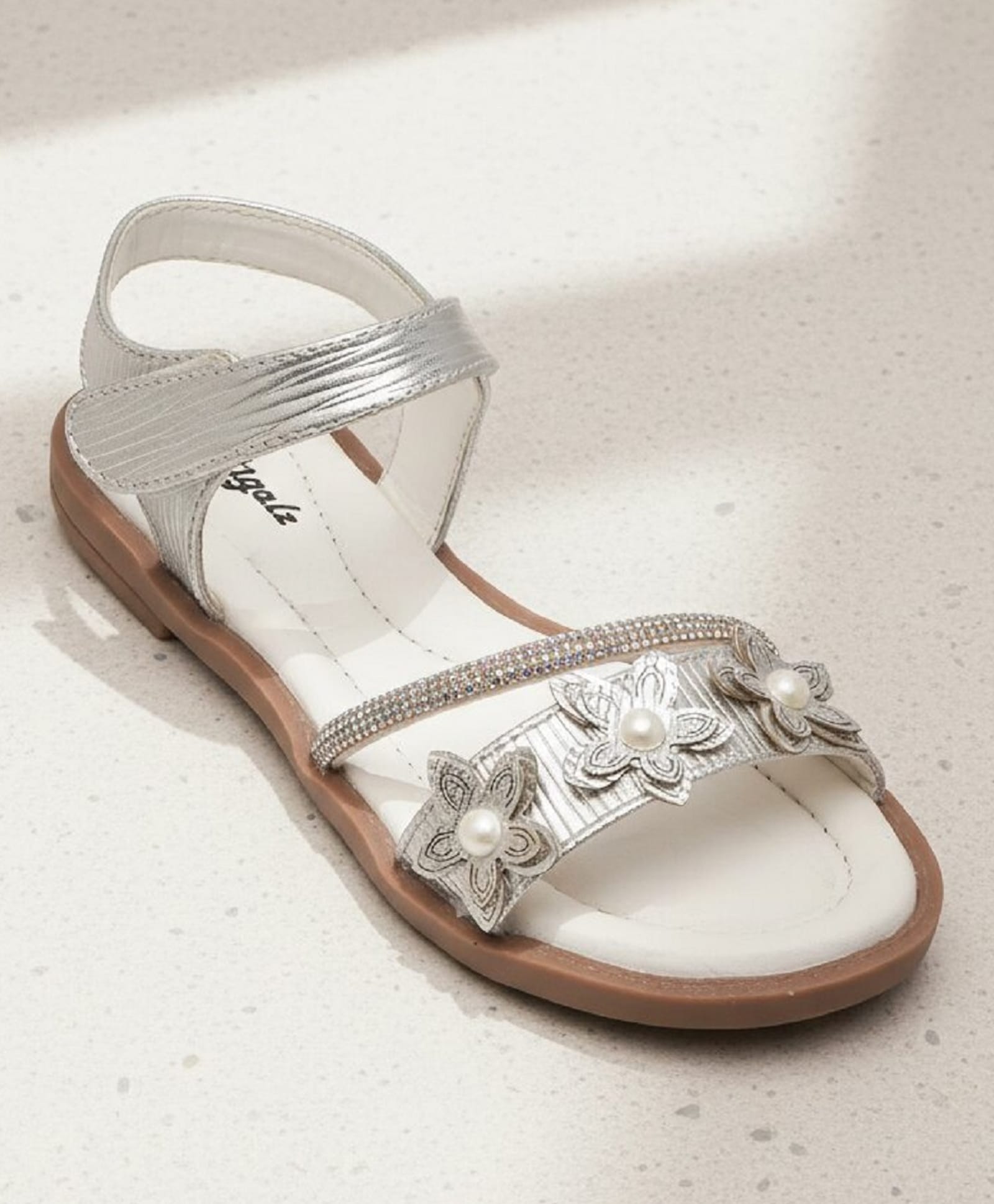 boyz n galz Floral Applique Detailed Stones Embellished Velcro Closure Sandals - Silver-picture-11