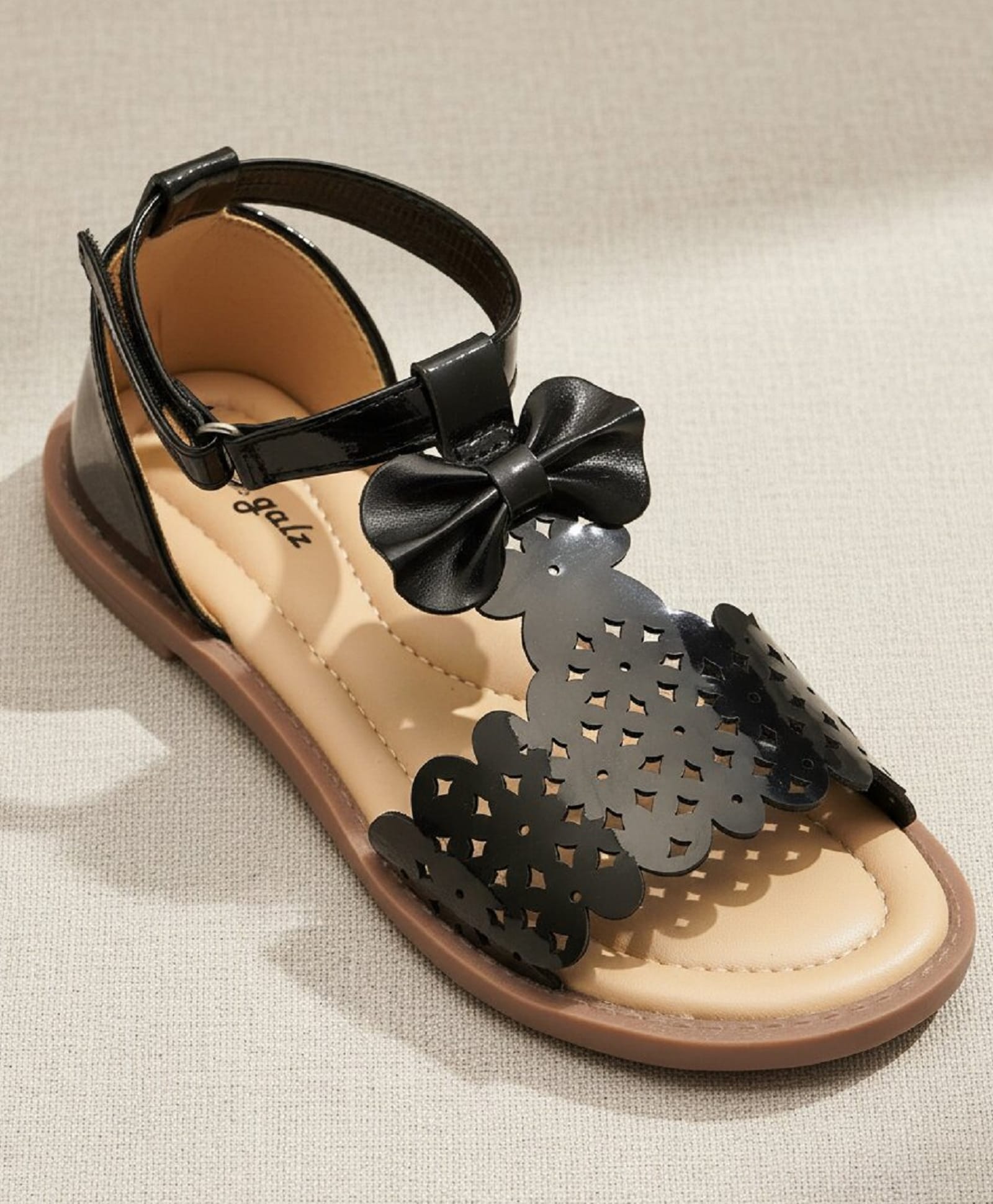 boyz n galz Bow Applique Detailed Floral Designed Velcro Closure Sandals - Black-image-43
