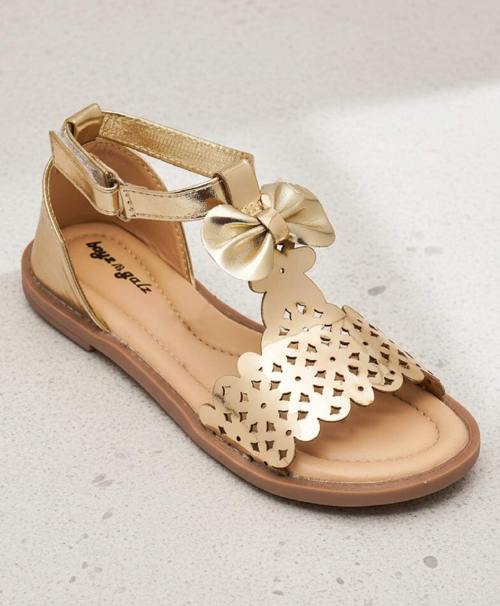 boyz n galz Bow Applique Detailed Floral Designed Velcro Closure Sandals - Gold-image-34