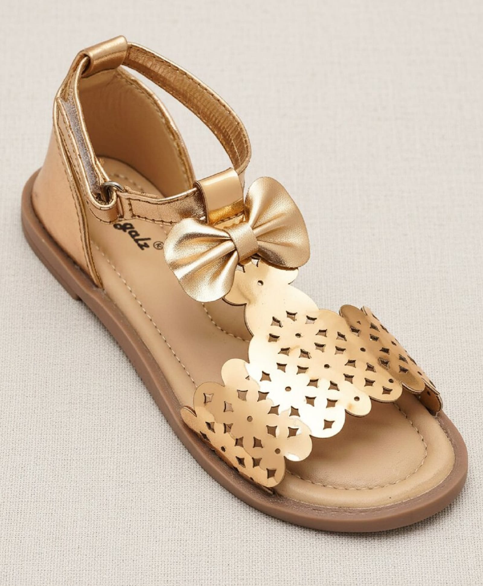 boyz n galz Bow Applique Detailed Floral Designed Velcro Closure Sandals - Rose Gold-image-9