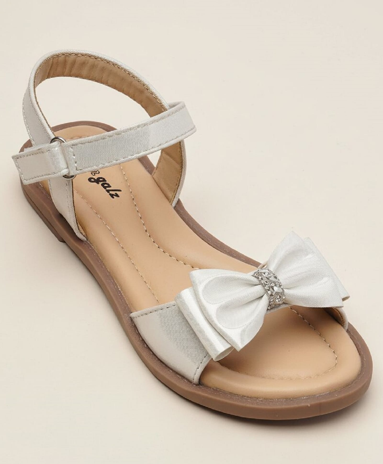 boyz n galz Stone Embellished Bow Applique Detailed Velcro Closure Sandals - White-picture-12