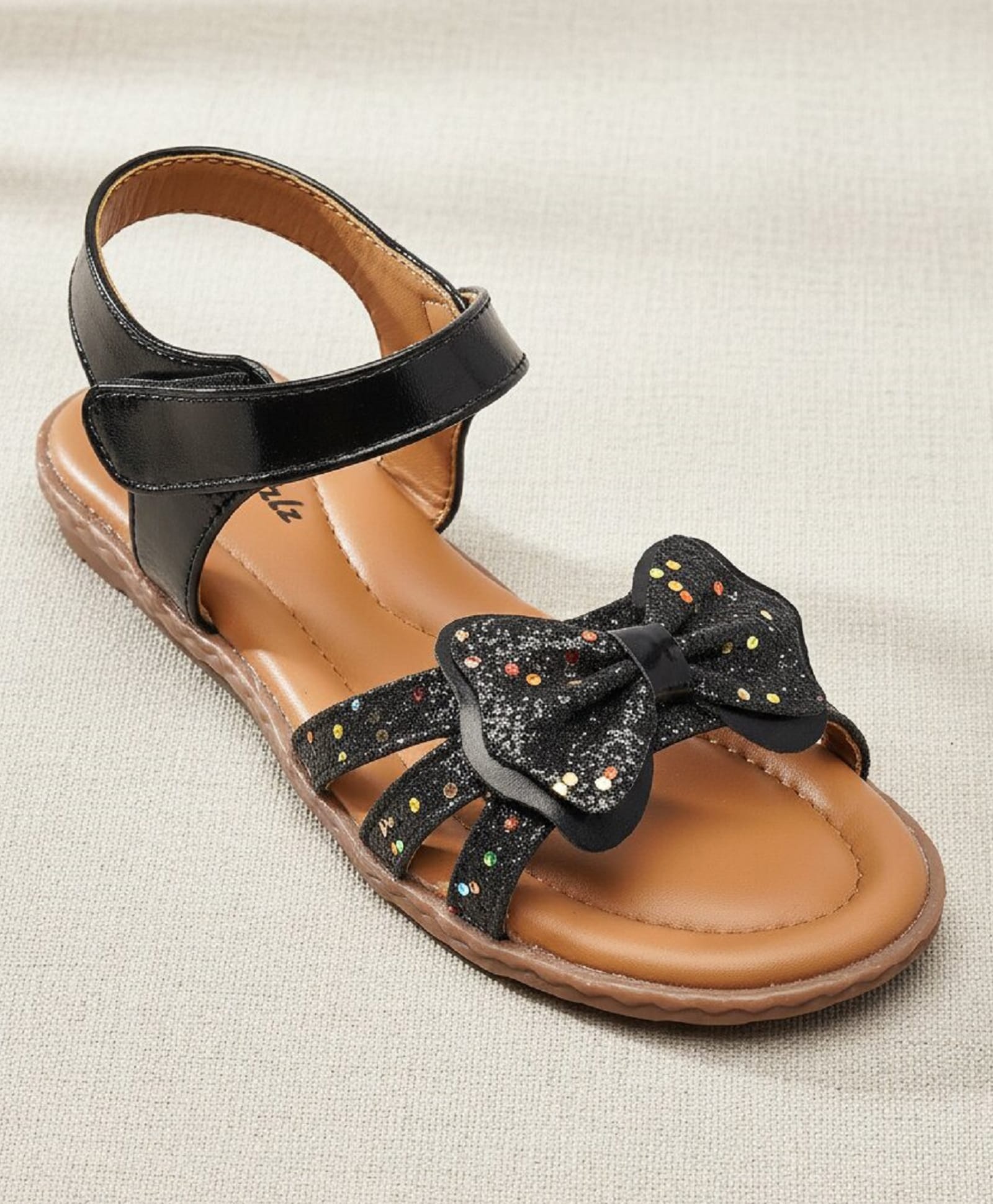 boyz n galz Glitter Embellished Bow Applique Detailed Velcro Closure Sandals - Black-image-34