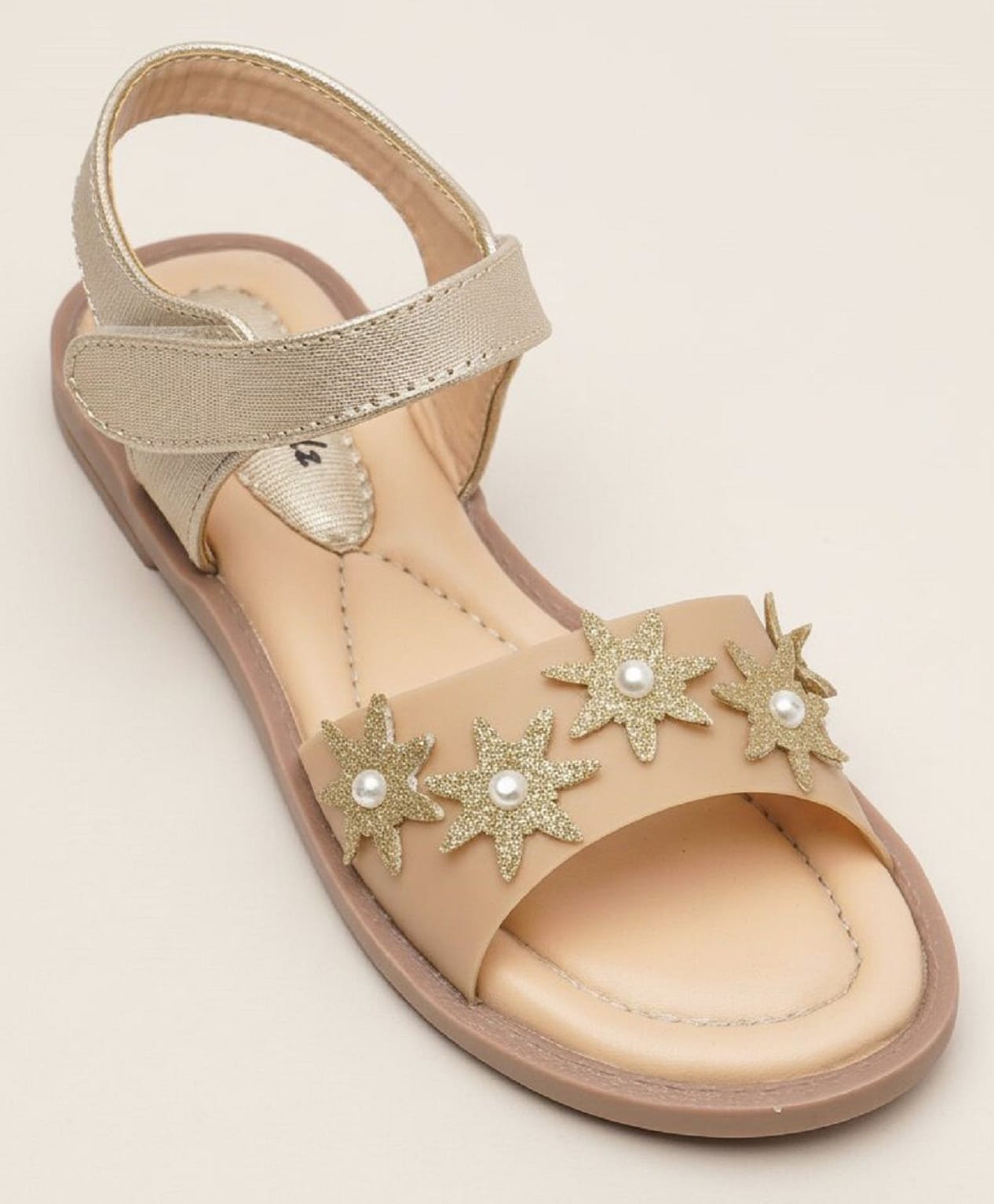 boyz n galz Floral Applique Glitter Detailed Pearl Embellished Velcro Closure Sandals - Gold-picture-20