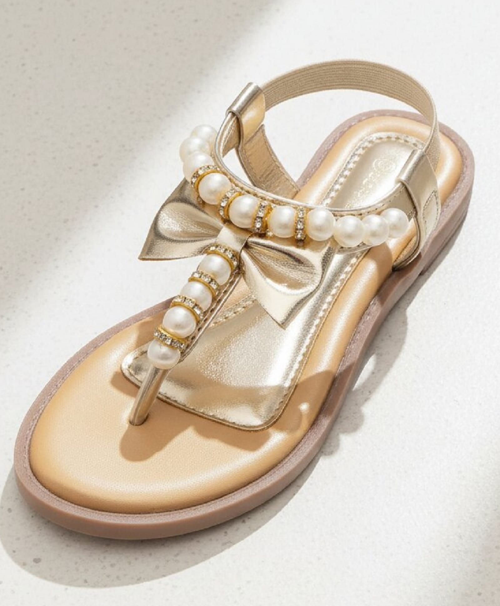 boyz n galz Pearl & Bow Applique Detailed Sandals - Gold-picture-18
