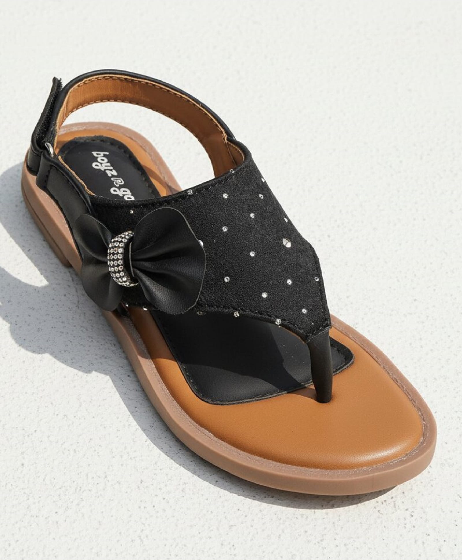 boyz n galz Stones Embellished Bow Applique Detailed Velcro Closure Sandals - Black-image-40