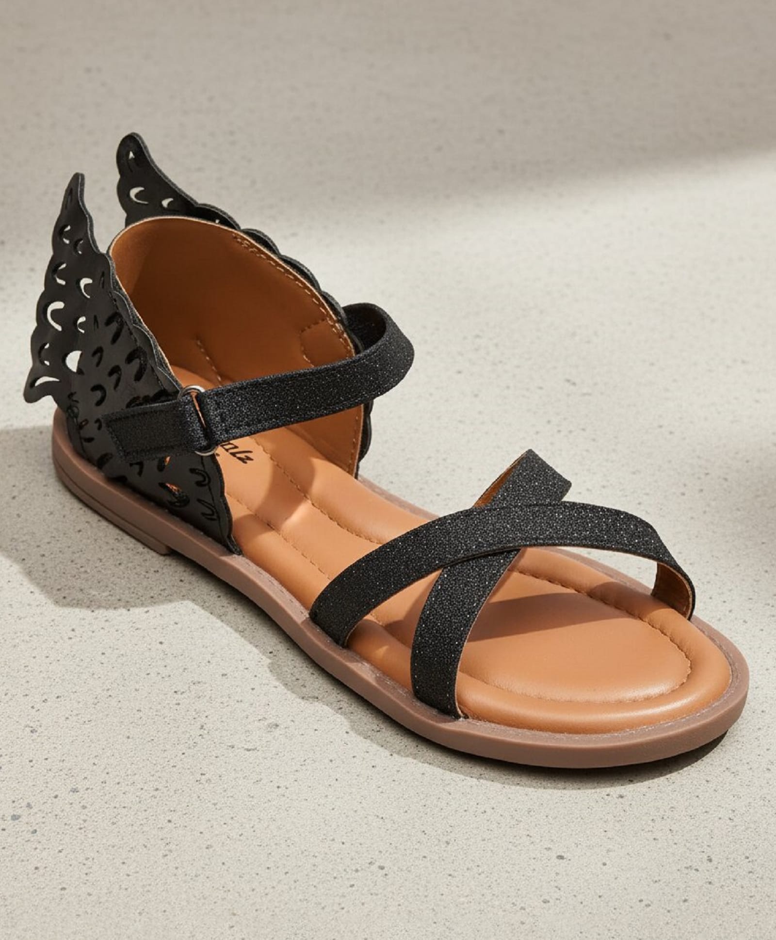 boyz n galz Shimmered Strap Detailed Velcro Closure Sandals - Black-image-23