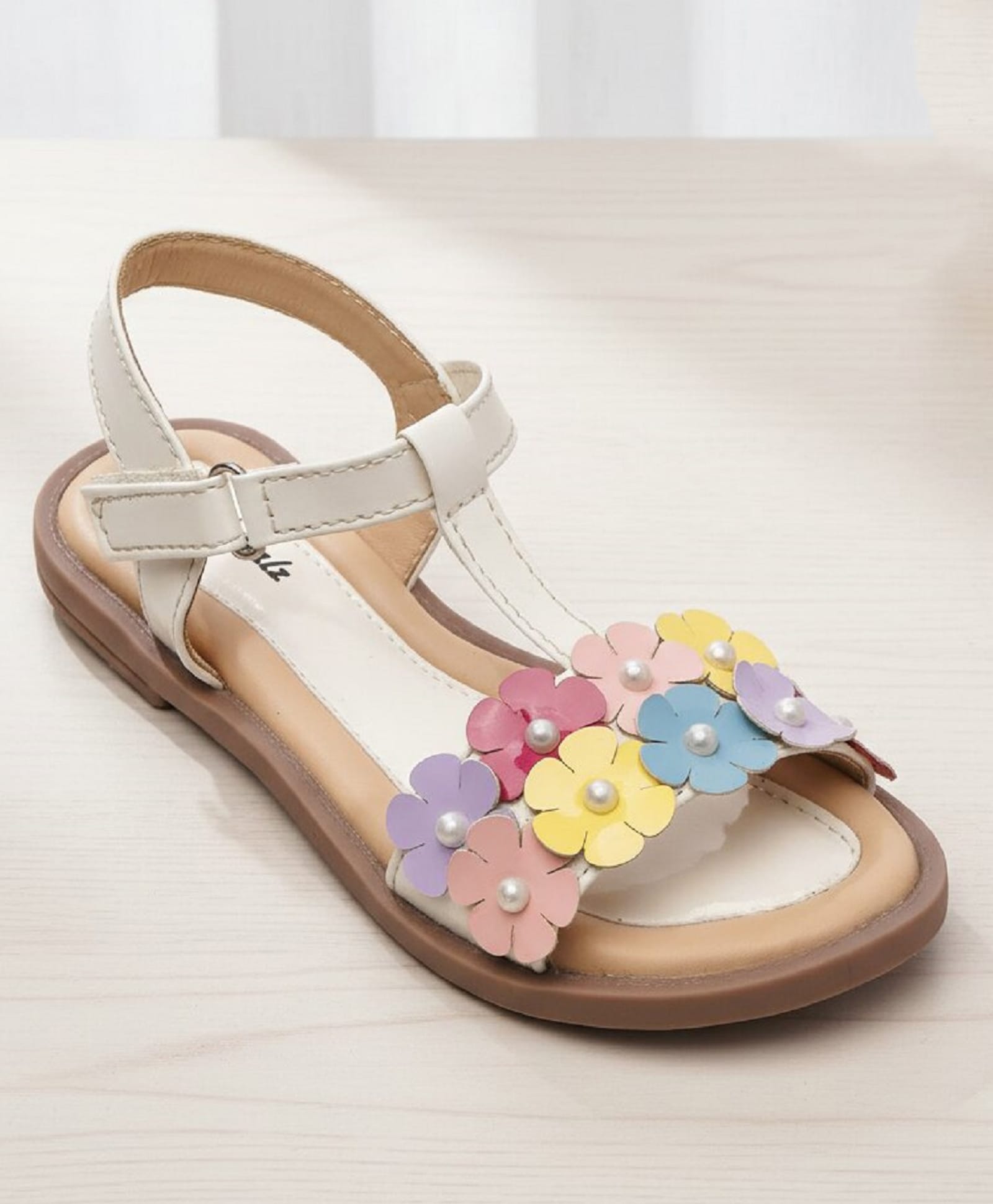 boyz n galz Pearl Embellished Floral Applique Detailed Velcro Closure Sandals - White-picture-14