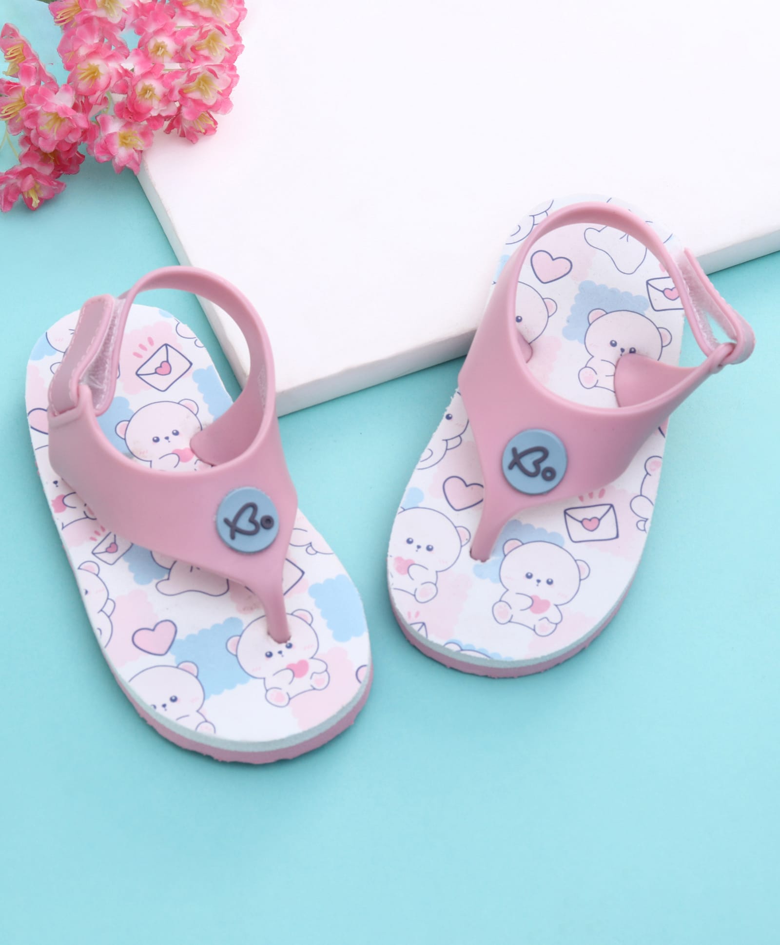 Babyoye Velcro Closure Flip Flops With Teddy Bear Print - Pink-picture-24