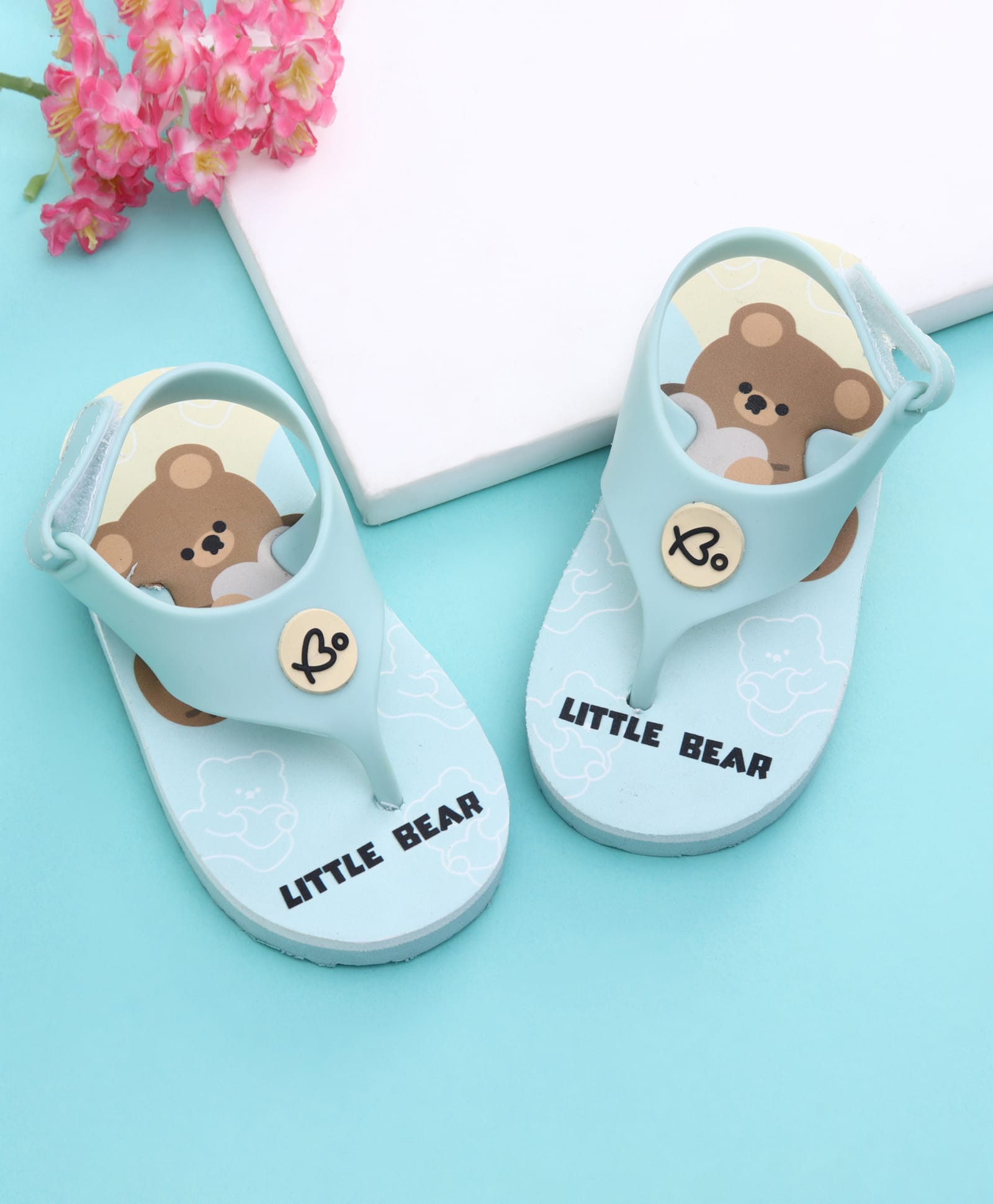 Babyoye Velcro Closure Flip Flops With Teddy Bear Print - Mint-picture-29