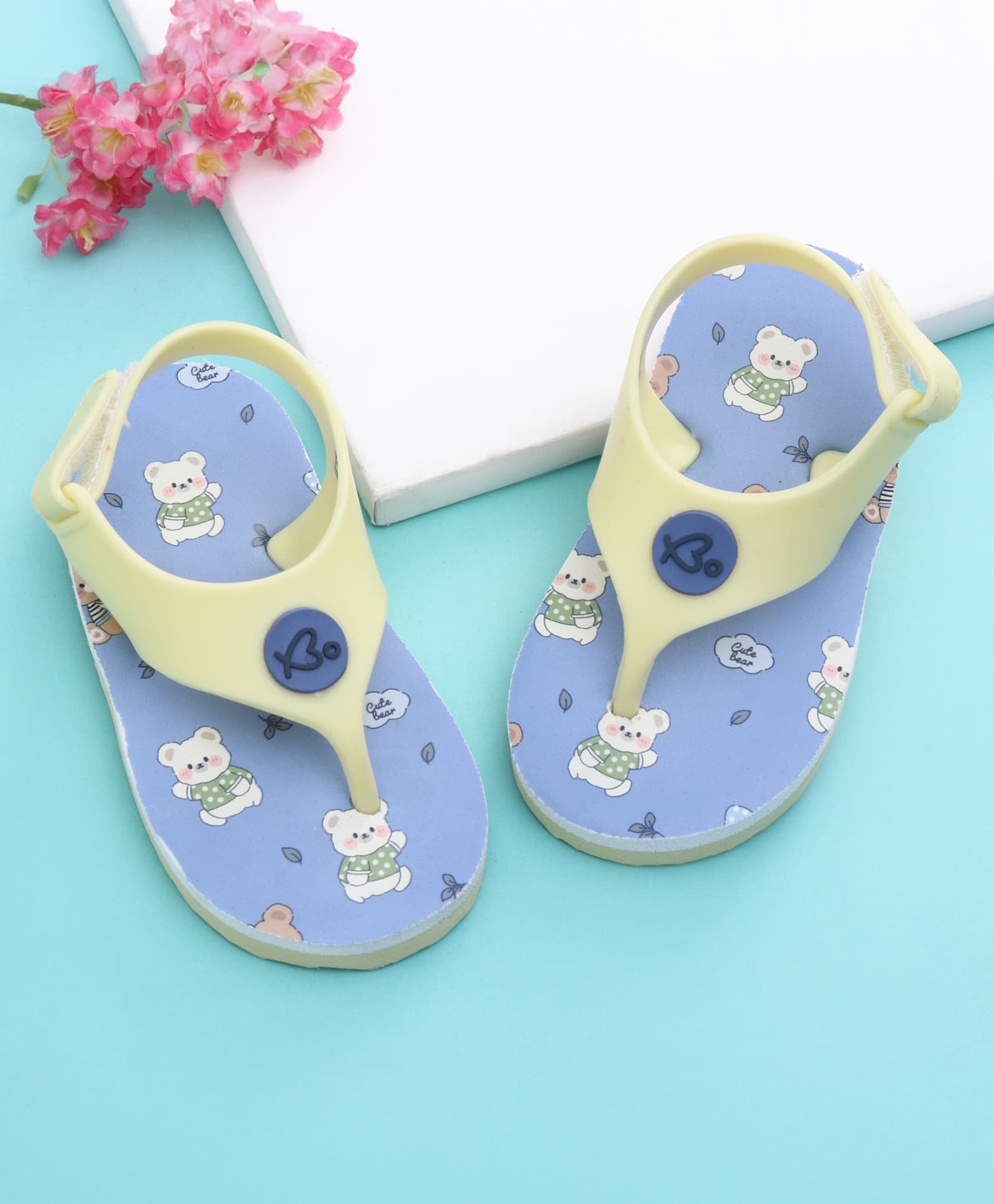 Babyoye Velcro Closure Flip Flops With Teddy Bear Print - Blue-picture-25
