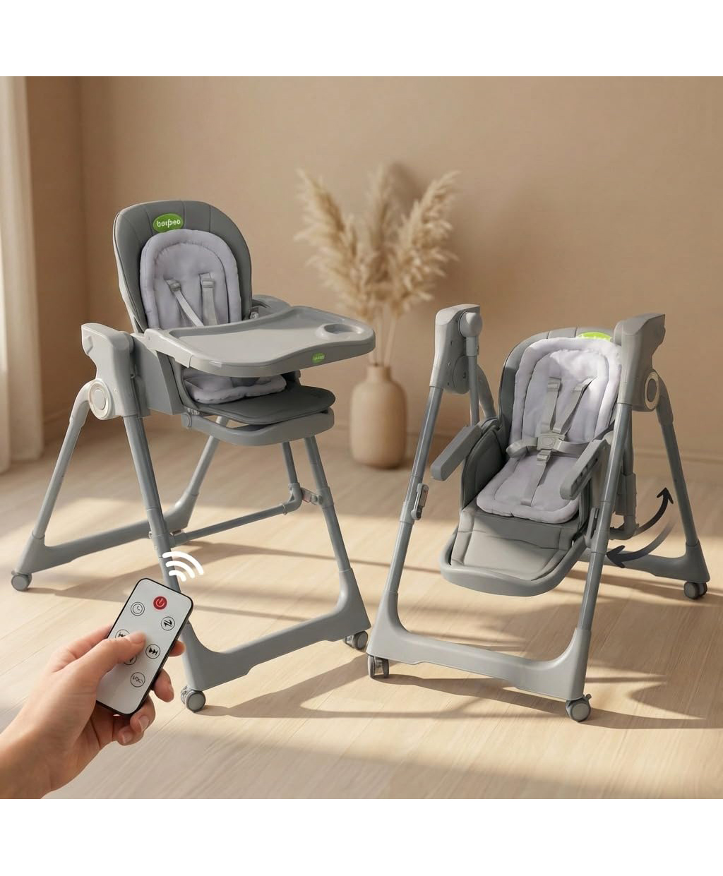 BAYBEE 3-in-1 Convertible High Chair for Baby with 5-Point Safety Harness,Height Adjustable Design, Detachable Tray, Bluetooth Music & Swing for Kids 0-5 Years (Grey)-image-26