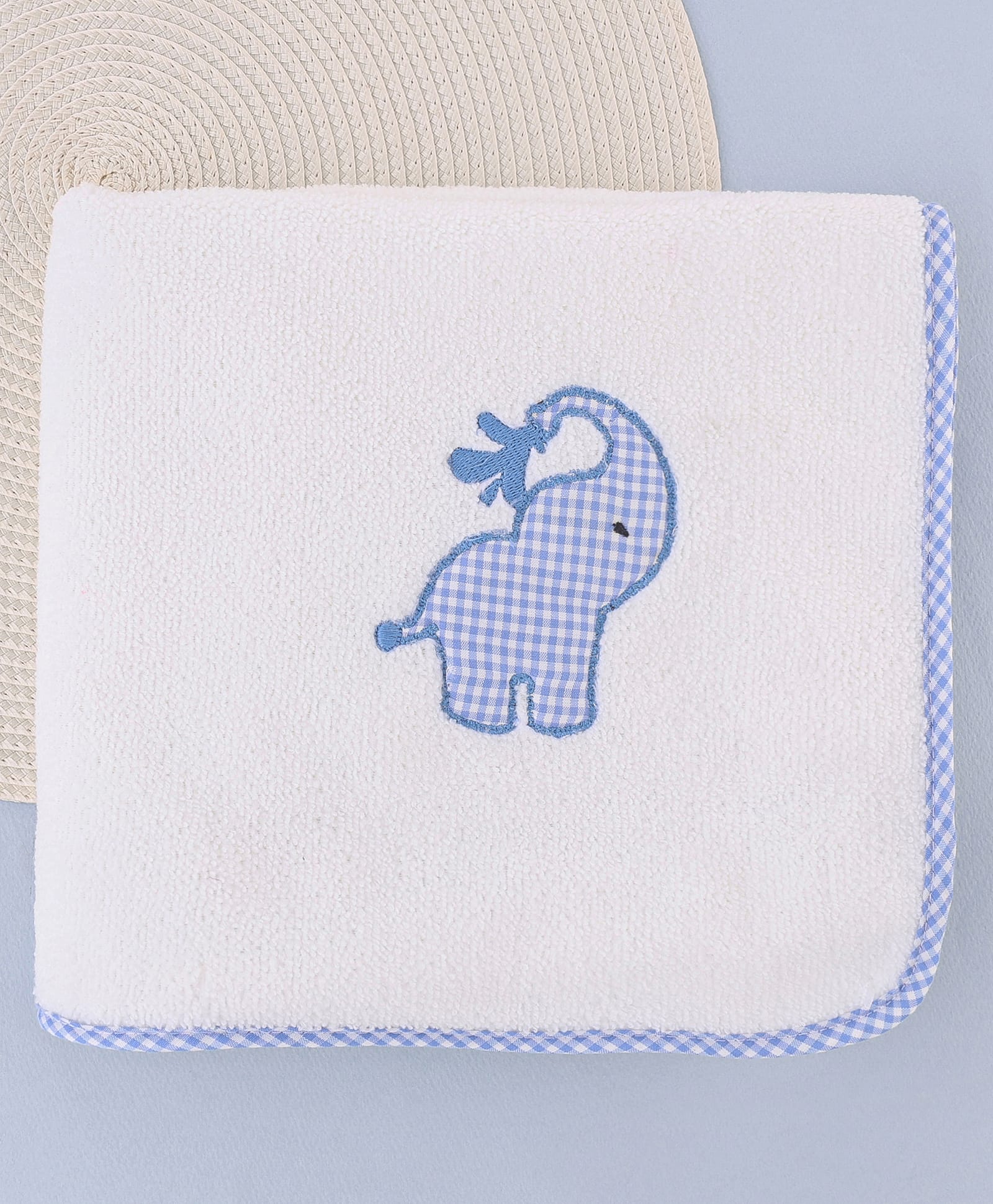Babyhug Terry Cotton Knit Elephant Embroidered Towel L 102 x B 51 cm - White-image-35