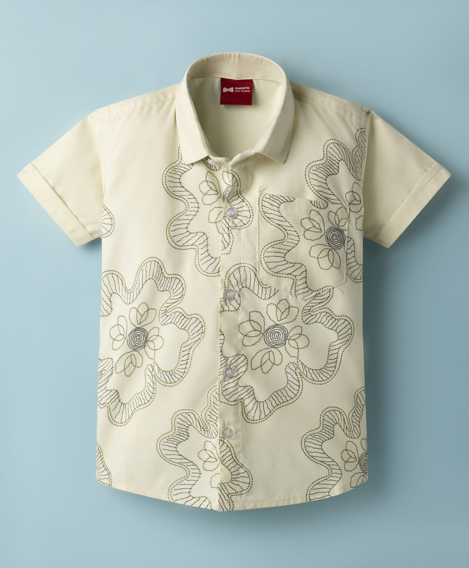 Radutu Cotton Woven Shirt Half Sleeve Embroidered Cream 2-3 Years-picture-25