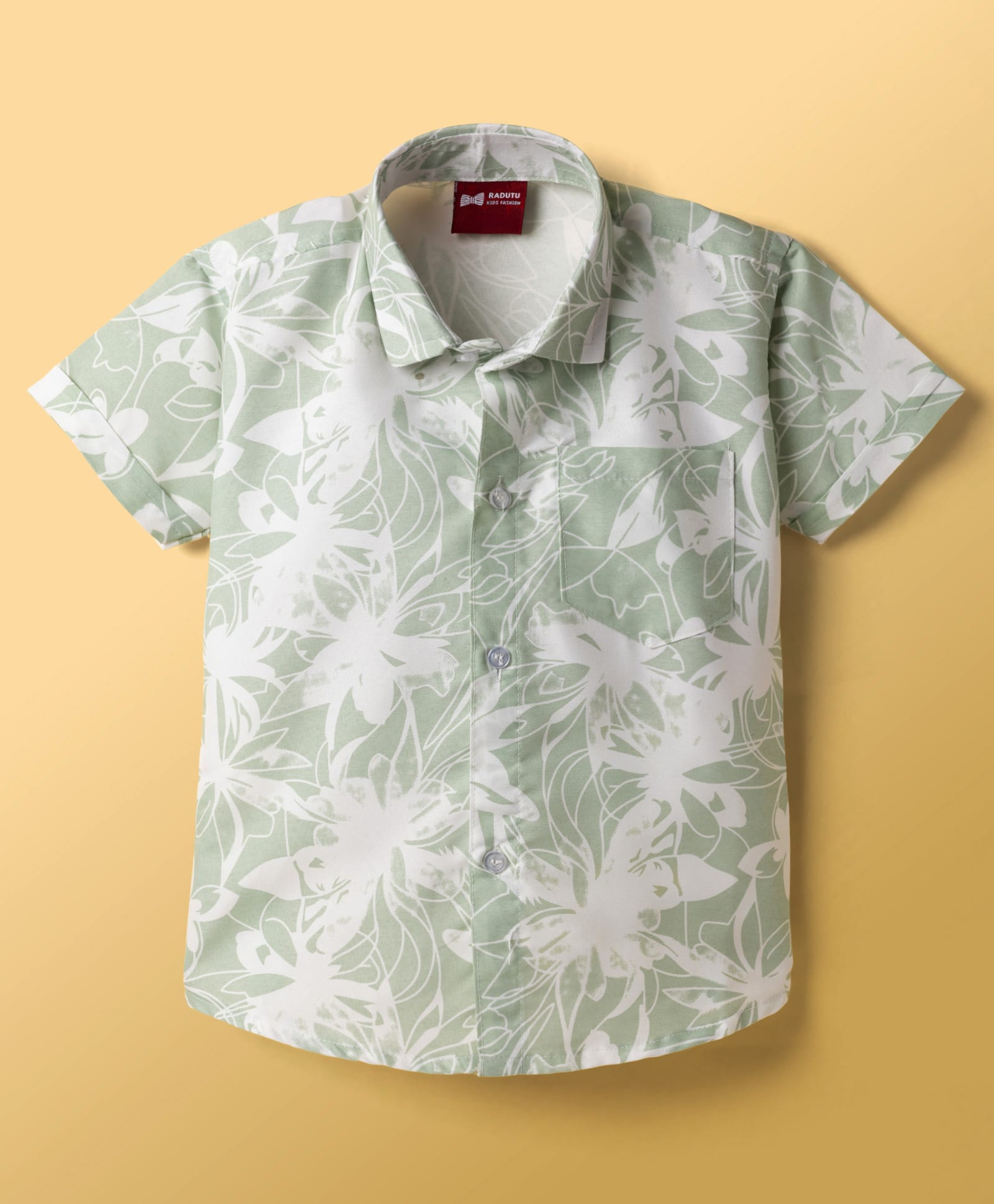 Radutu Cotton Woven Half Sleeve Shirt Floral Print Light Green 4-5 Years-picture-24